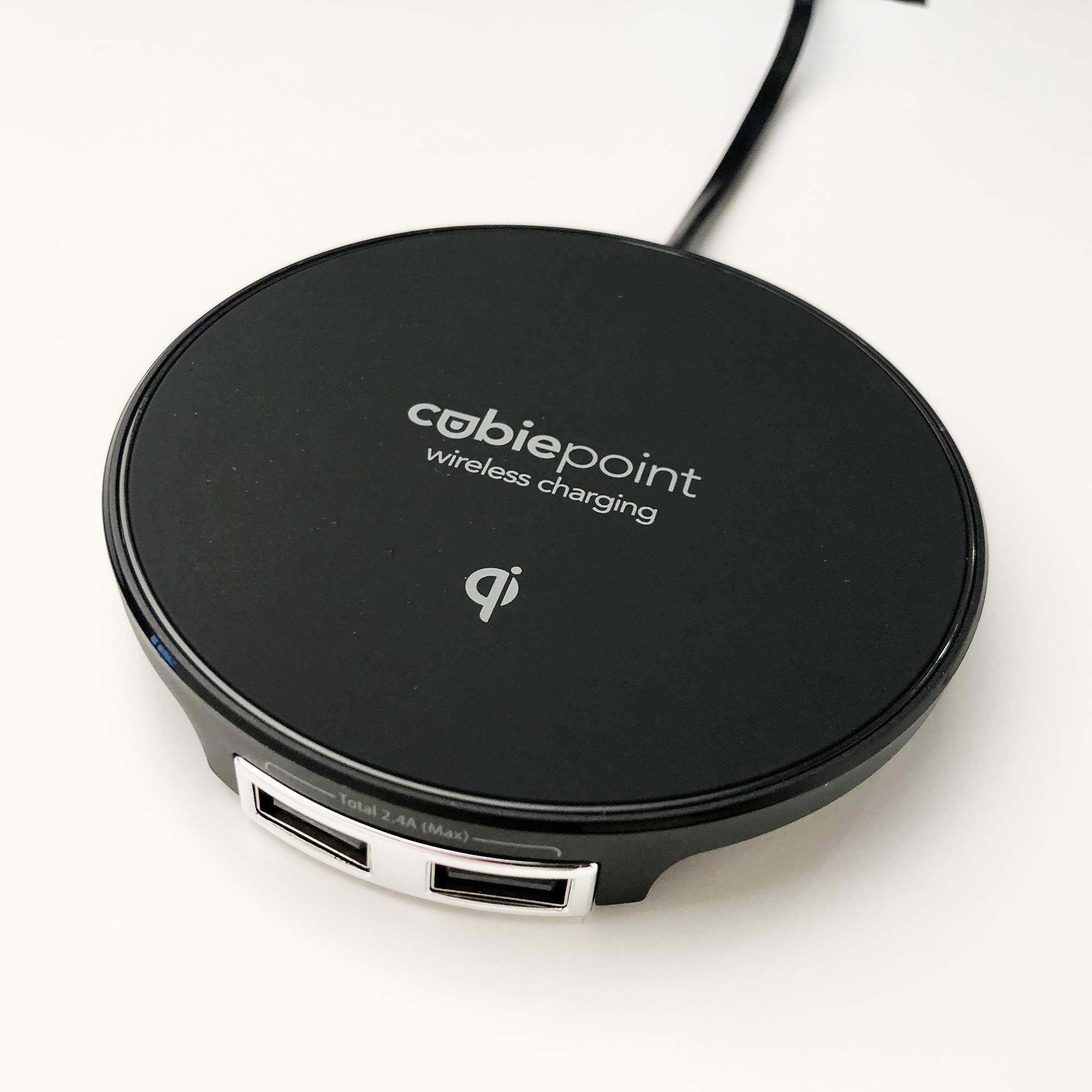 Brandstand CubiePoint 10W Fast Wireless Charger with Qi Certification & Dual USB Ports - Perfect for iPhone, Samsung, AirPods Charging at Home, Office or Car