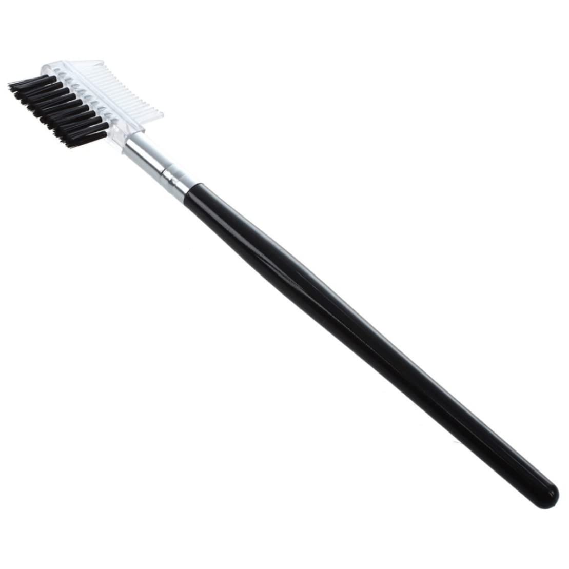 **Dual-Ended Eyelash & Eyebrow Brush with Wooden Handle - Black | Professional Makeup Grooming Tool for Women | Perfect for Lash Shaping & Eyebrow Styling**    *(Use for salon-quality makeup, daily grooming, or creating defined brows and voluminous lashes at home.)*