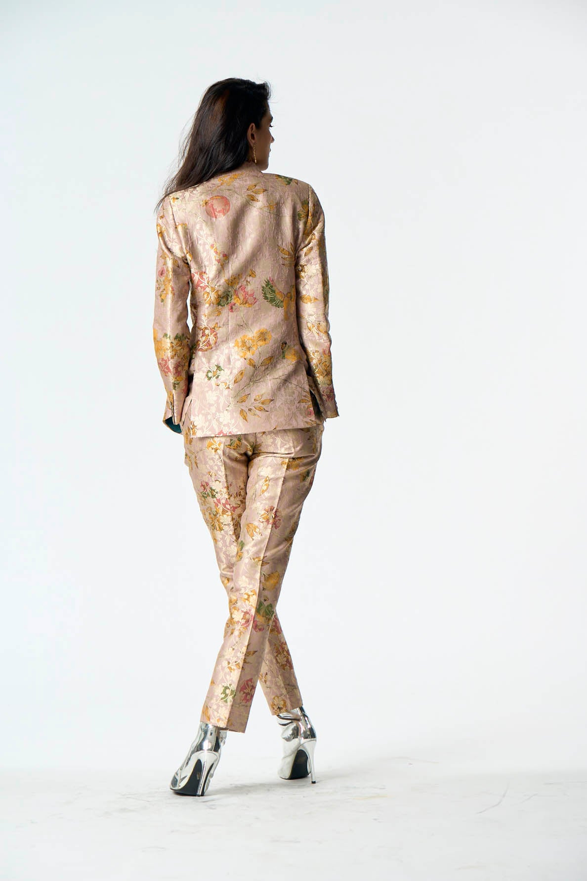 Rana Blazer Women's Silk Brocade Jacket Champagne Pink - Elegant Formal Wear for Office, Wedding & Special Occasions