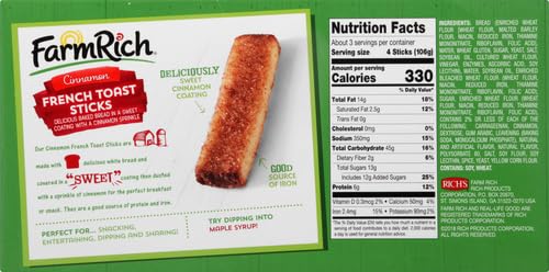Farm Rich Cinnamon French Toast Sticks - 12 oz, Frozen Breakfast Sticks with Cinnamon Sugar Topping | Quick & Easy Morning Meal, Kids Breakfast, School Snacks, After-School Treats