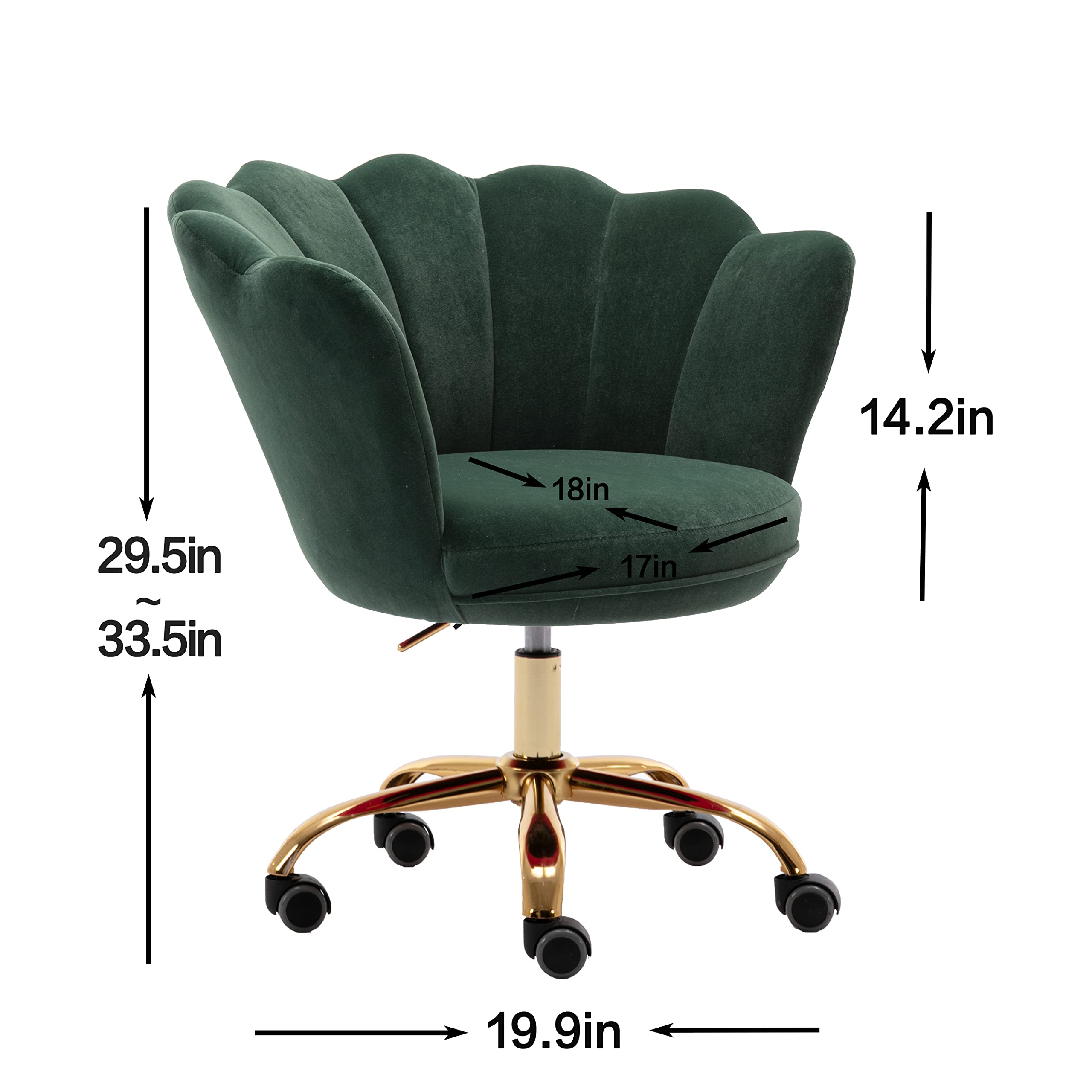 Ergonomic Home Office Desk Chair with Wheels - Adjustable Swivel Task Chair for Work, Study & Makeup - Velvet Upholstered Vanity Chair for Living Room & Bedroom (Dark Green) - Perfect for Remote Work, Gaming & Beauty Stations