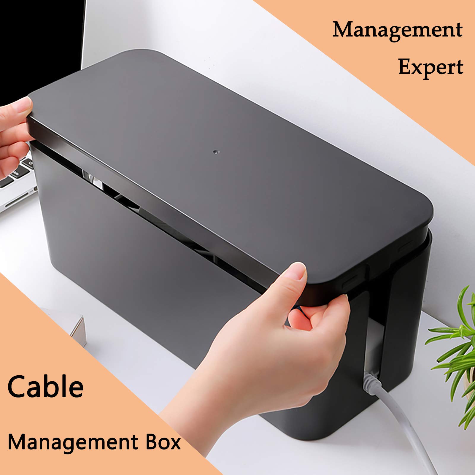 Cable Management Box Organizer - Large Wire Hider for Power Strips & Surge Protectors - Home & Office Cord Cover System - Perfect for Desk, TV Stand, and Entertainment Center Organization
