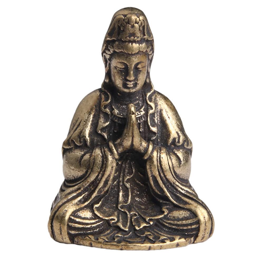 Guanyin Statue Ornament - Vintage Brass Mini Buddha Statue for Home & Office Decor, Desktop & Tabletop Decoration, Chinoiserie Style - Perfect for Meditation Spaces, Feng Shui, and Asian-Inspired Interiors