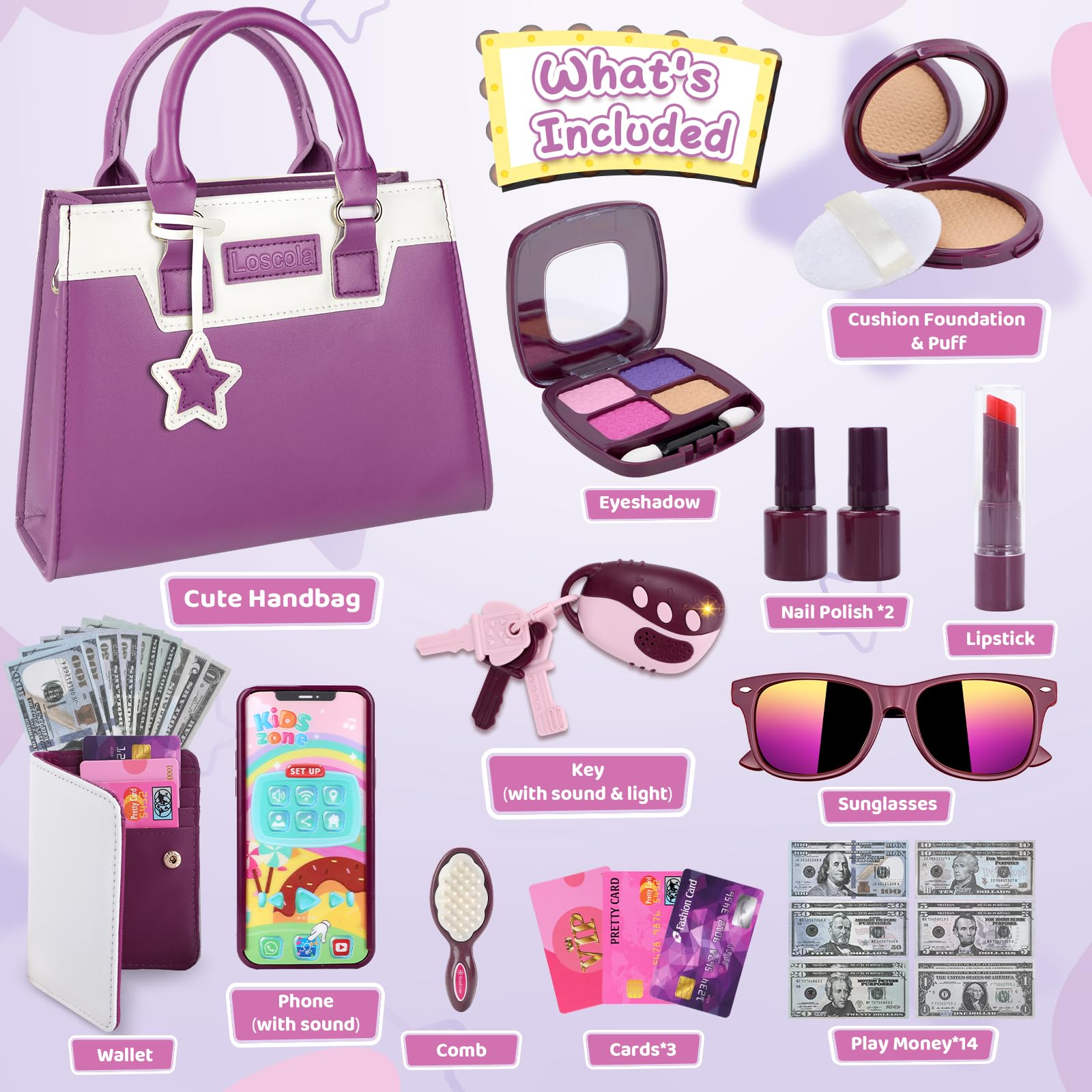 Little Girls Purse with Pretend Makeup - 29PCS Princess Toy Purse Set for Toddlers Age 3-6 | Perfect Christmas & Birthday Gift for 3+ Year Old Girls | Pretend Play, Dress-Up & Role-Playing Fun