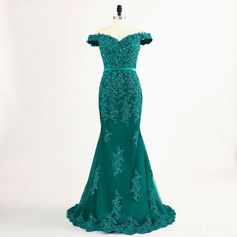 Elegant Off Shoulder Green Lace Beaded Mermaid Evening Prom Dress - Unique Party Gown for Formal Events, Custom Long Prom Dresses for Women - Perfect for Prom Night, Homecoming, and Special Occasions