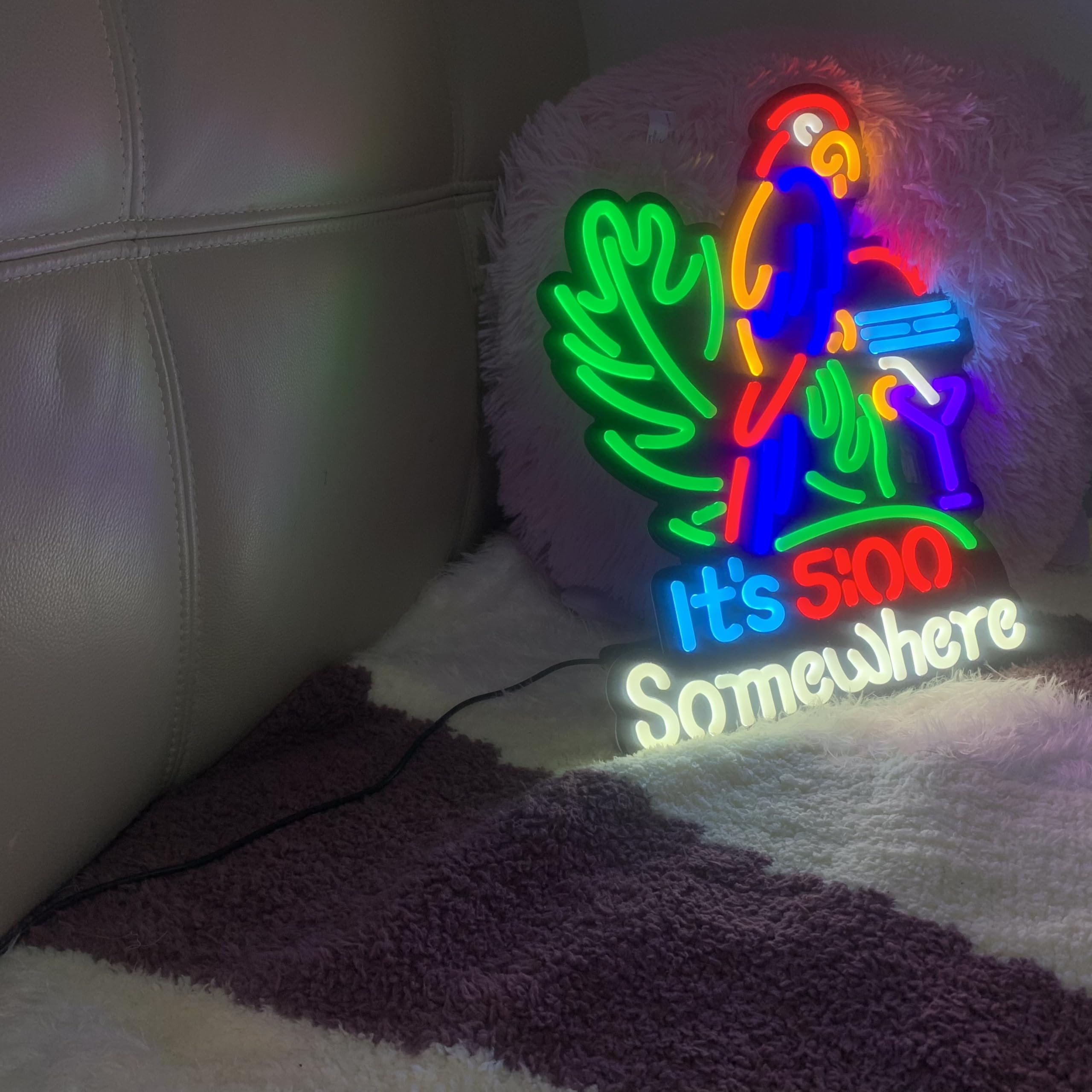LDGJ 17×13 Inch 'It's 5 O'Clock Somewhere' Custom Neon Sign - Palm Tree Design for Home Bar, Pub & Recreation Room | LED Wall Decor for Bedroom, Cruise & Nautical Party | Perfect for Birthday Gifts & Tropical Themed Events