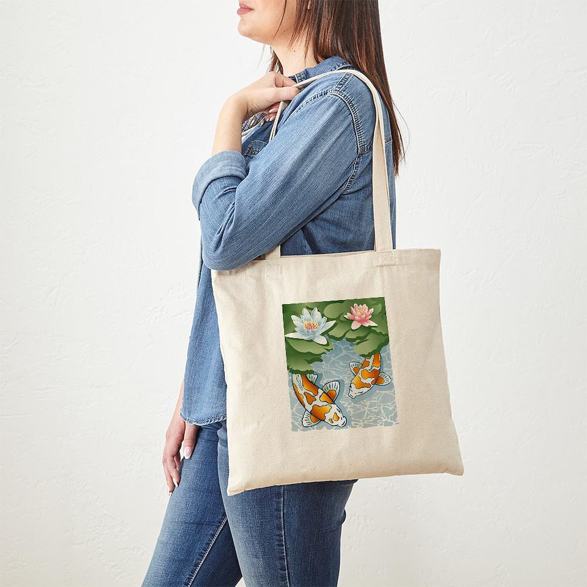 KOI POND Tote Bag - Natural Canvas Reusable Shopping Bag for Women & Men - Eco-Friendly Grocery Tote for Beach, Market & Daily Use