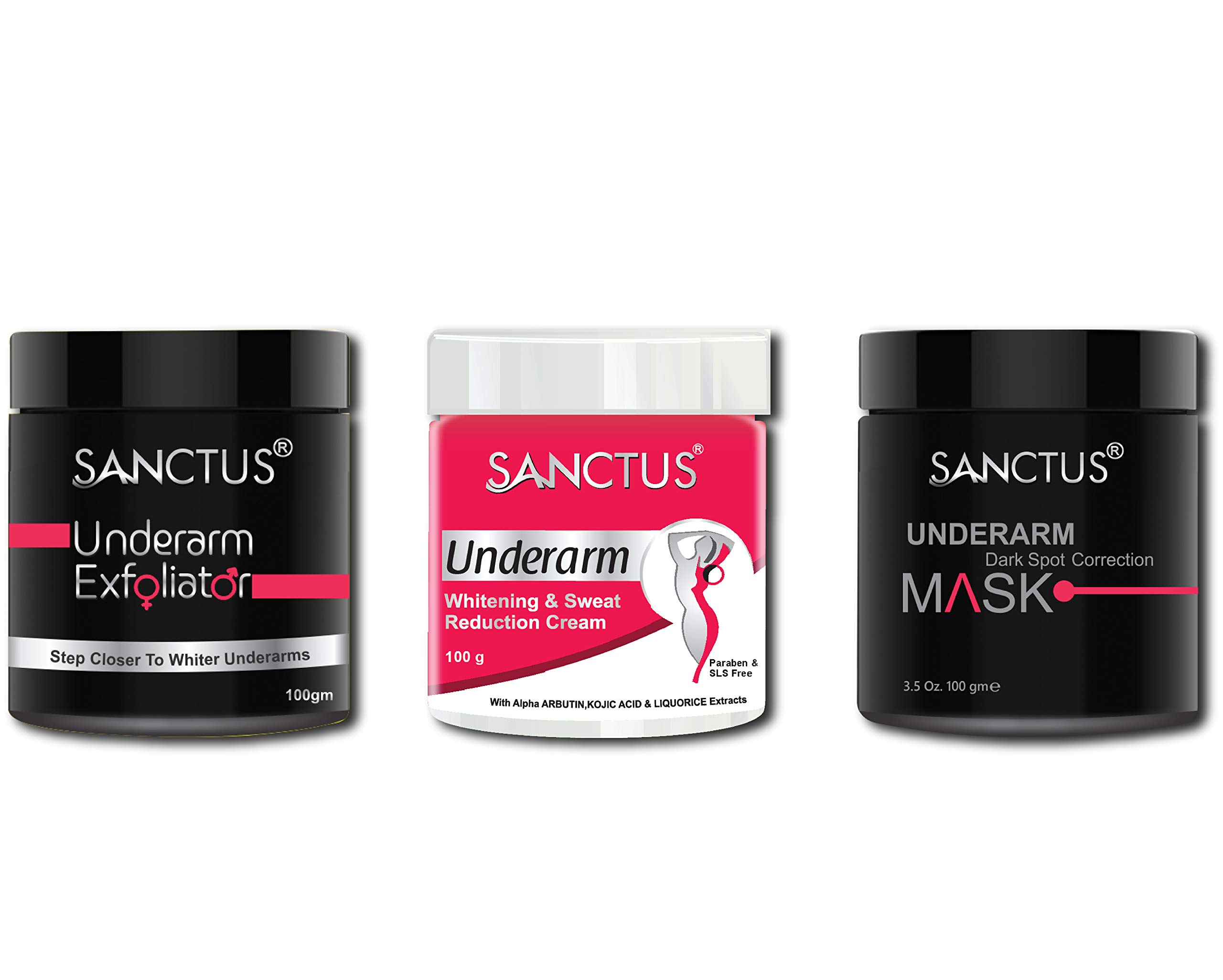 SANCTUS Underarm Whitening Treatment Kit for Women - Underarm Exfoliator, Whitening Cream & Dark Spot Correction Mask (300g) | Brighten Underarms & Intimate Areas | Perfect for Summer Dresses & Swimwear