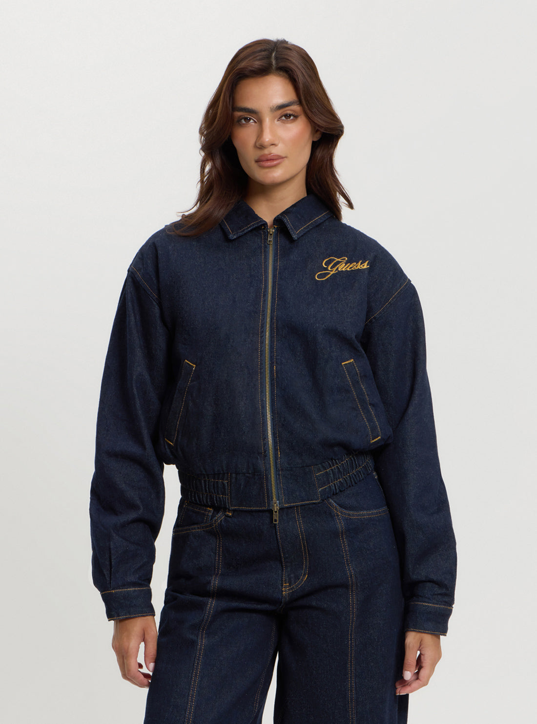 Guess Originals Blue Denim Bomber Jacket for Men - Vintage Style Lightweight Jacket with Front Pockets - Perfect for Casual Outfits, Streetwear & Everyday Wear