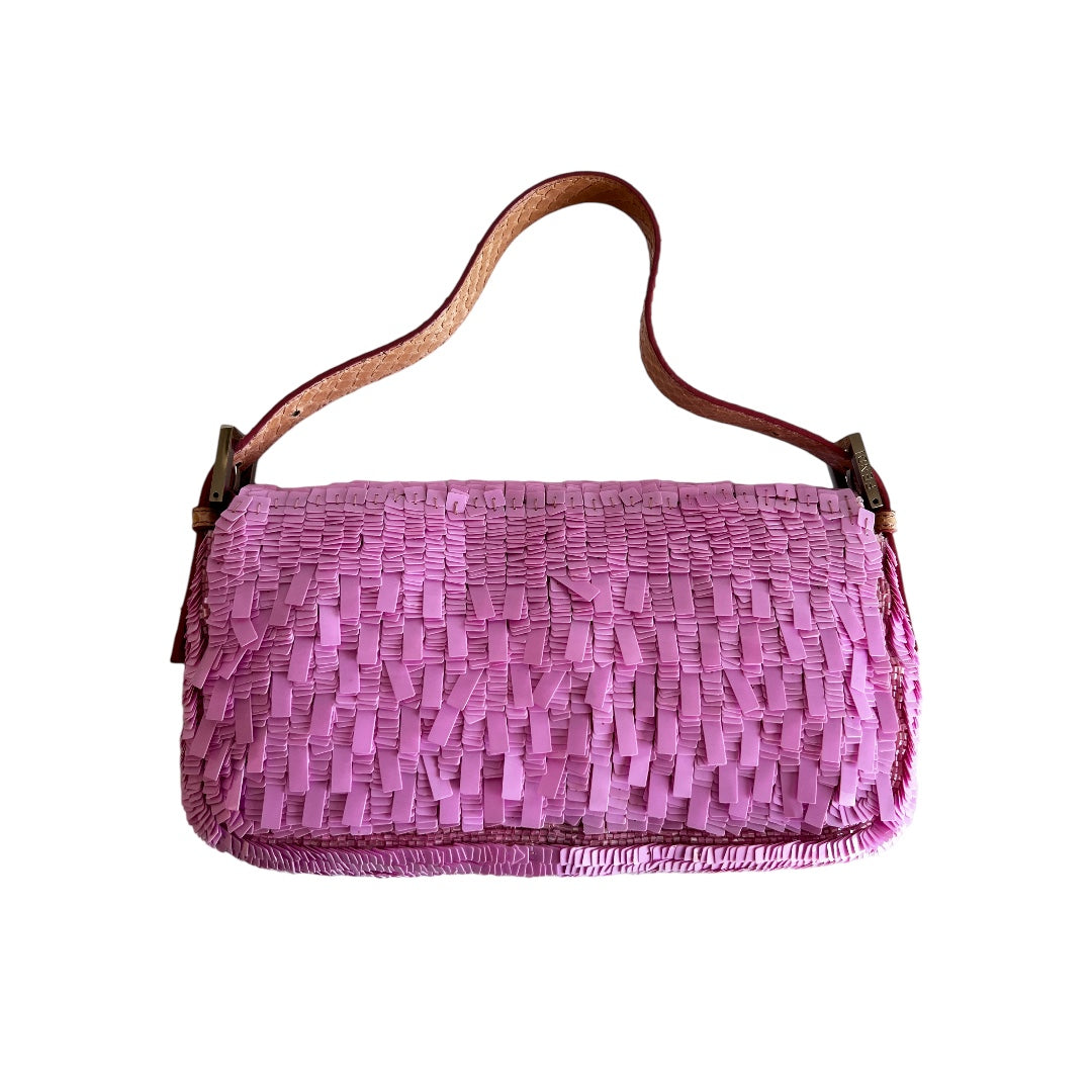 Vintage Fendi Pink Sequin Baguette Bag - Luxury Designer Shoulder Purse for Women | Perfect for Parties, Weddings & Special Occasions