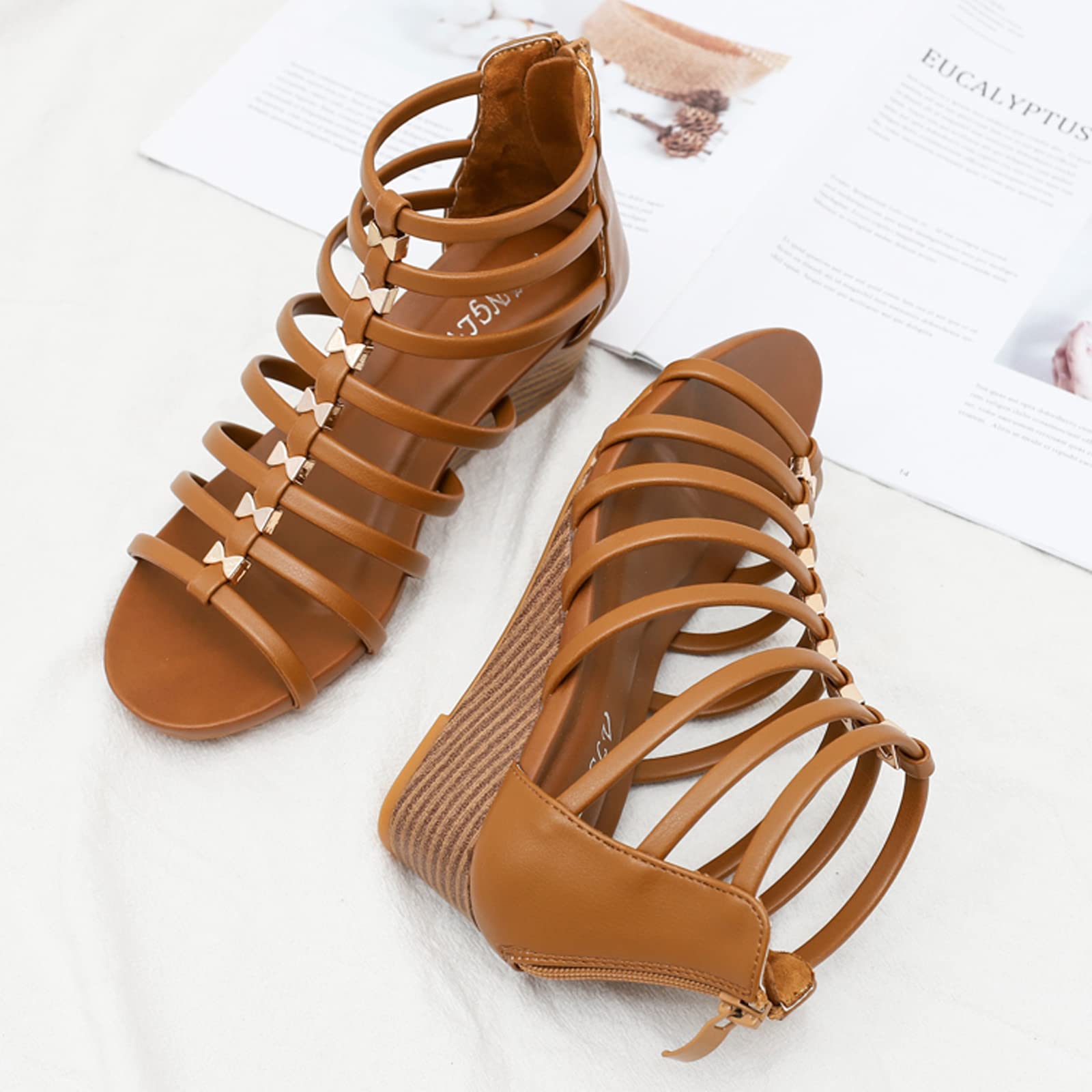 Women's Gladiator Wedge Sandals - Roman Style Flat Strappy Beach Sandals for Summer | Perfect for Vacation, Poolside & Casual Outings