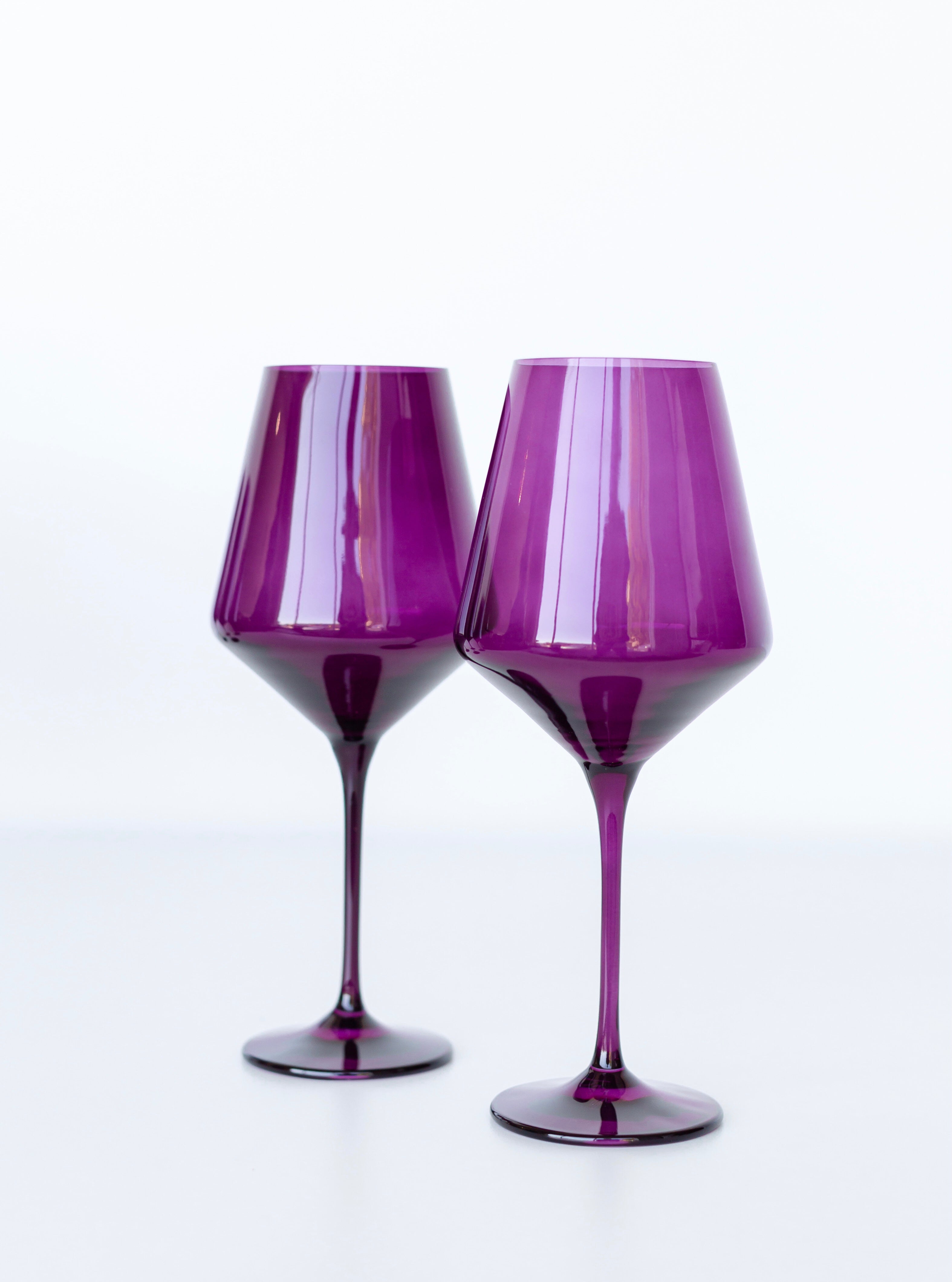 Elegant Estelle Colored Wine Glasses Set of 2 - Amethyst Purple Crystal Stemware for Red & White Wine - Perfect for Dinner Parties, Romantic Dates & Home Bar Decor