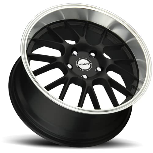 SHIFT WHEELS CRANK Custom Alloy Wheels 17x7.5 - 30mm Offset, 5x120.65 Bolt Pattern, 73.1mm Hub Bore - Gloss Black with Polished Lip Rims for BMW, Mercedes, Audi - Perfect for Street Performance & Custom Car Builds