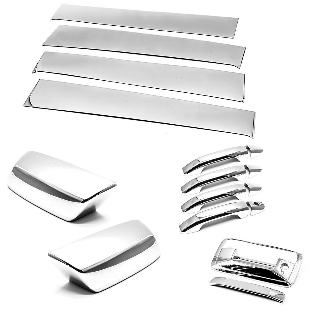 Chrome Pillar Trims, Mirrors, Handles & Tailgate Cover for 2014-2018 Chevy Silverado/GMC Sierra 1500/2500/3500 - Upgrade Your Truck's Exterior Style for Off-Road & Daily Driving