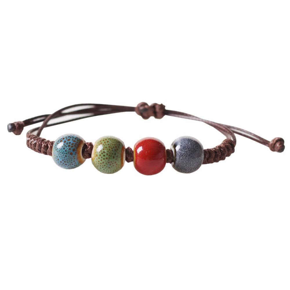 4 Pcs Handmade Braided Bracelets for Women & Men - Boho Style Woven Ceramic Bead Bracelets, Unisex Aesthetic Accessories | Perfect for Casual Wear, Gifts & Festival Outfits