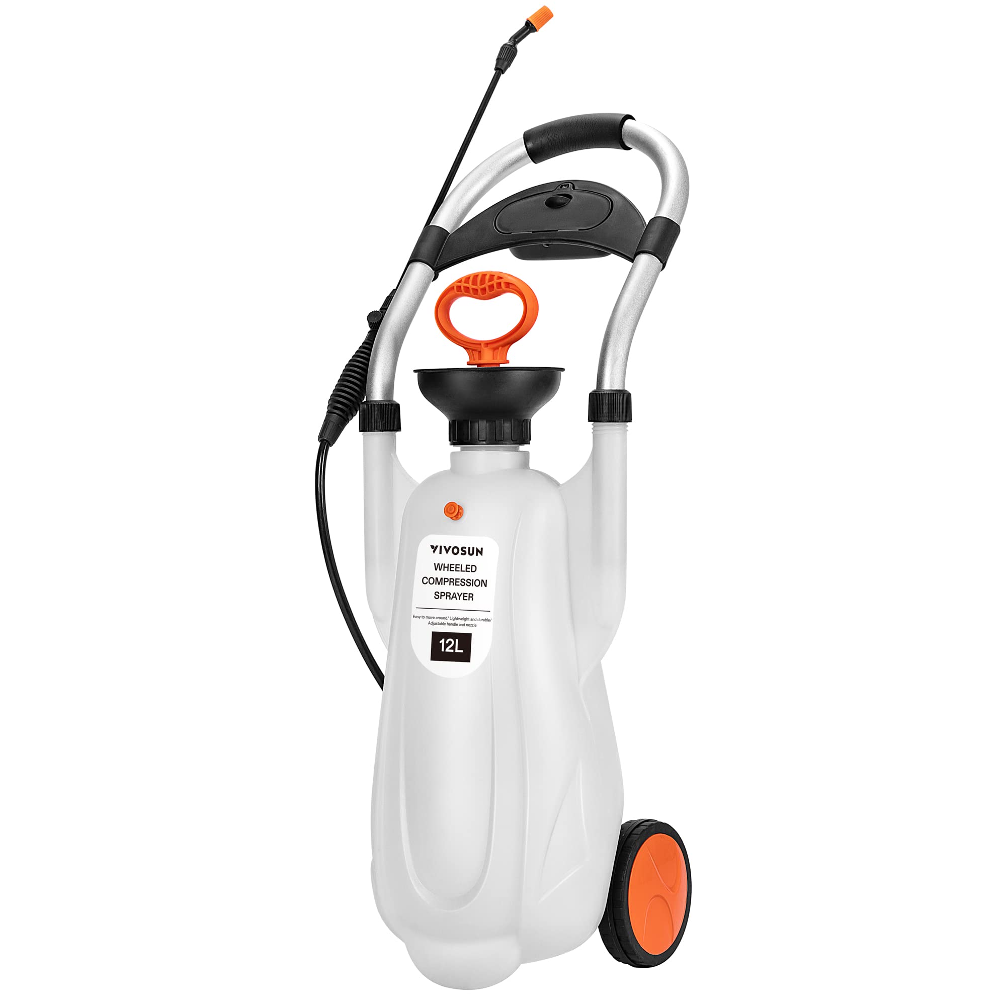 VIVOSUN 3.2 Gallon Lawn & Garden Sprayer with Wheeled Design & Pressure Relief Valve - Ideal for Weed Control, Fertilizing, Pest Spraying in Yards & Gardens