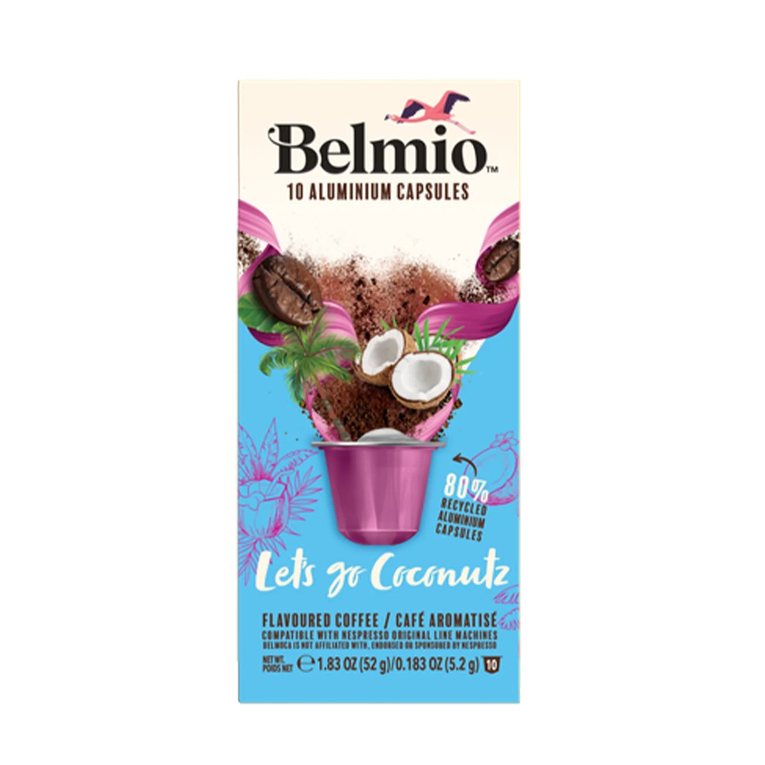 Belmio Let's Go Coconuts Nespresso® Compatible Coffee Capsules - 10 Pack Coconut Flavor Pods for Home & Office Brewing