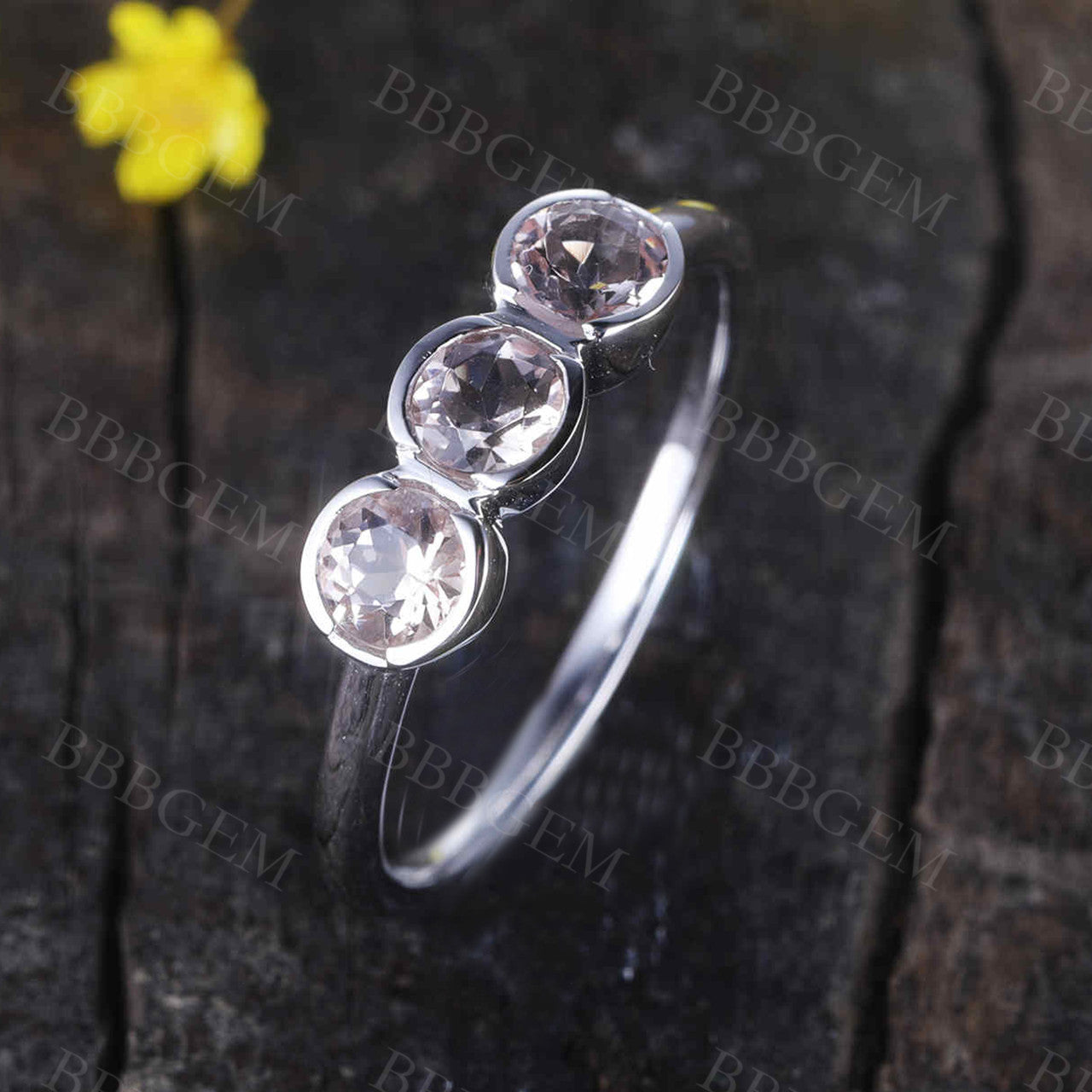 Morganite Wedding Ring - Minimalist Three Stone Engagement Ring for Women, Bridal Promise & Anniversary Gift - Perfect for Proposals, Weddings & Special Occasions