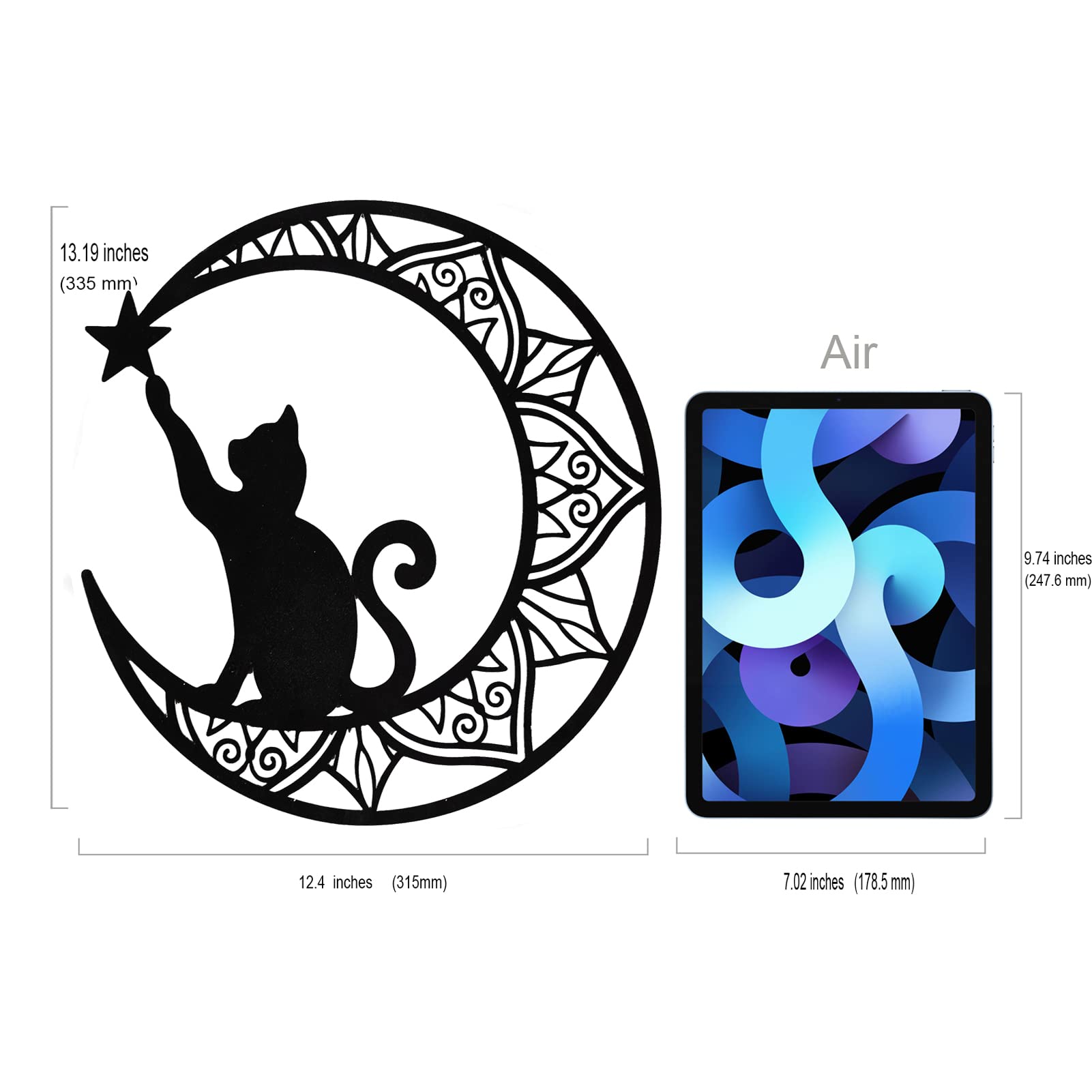 EYONGLION 13Inch Black Metal Cat Wall Decor - Moon & Stars Wall Art for Cat Lovers, Unique Gift for Women - Perfect for Home, Office & Nursery Decor
