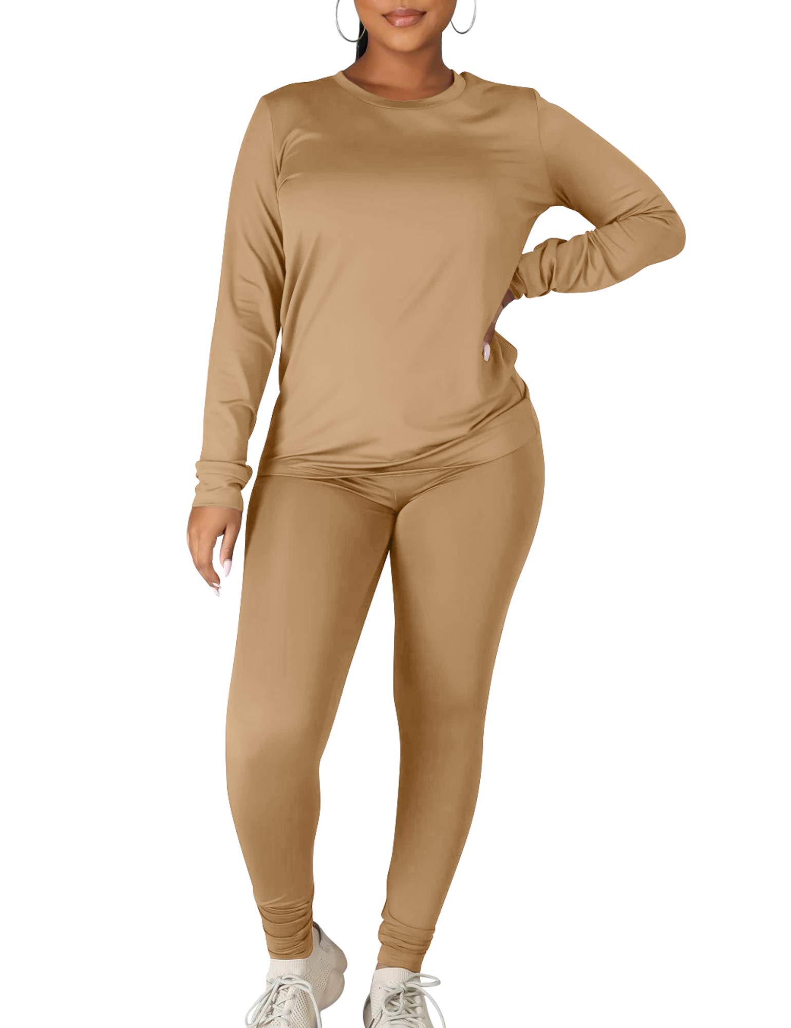 Kaximil Women's 2-Piece Workout Tracksuit Set - Long Sleeve Top & Legging Jogger Pants for Yoga, Running & Gym | Comfortable Athletic Outfit for Women