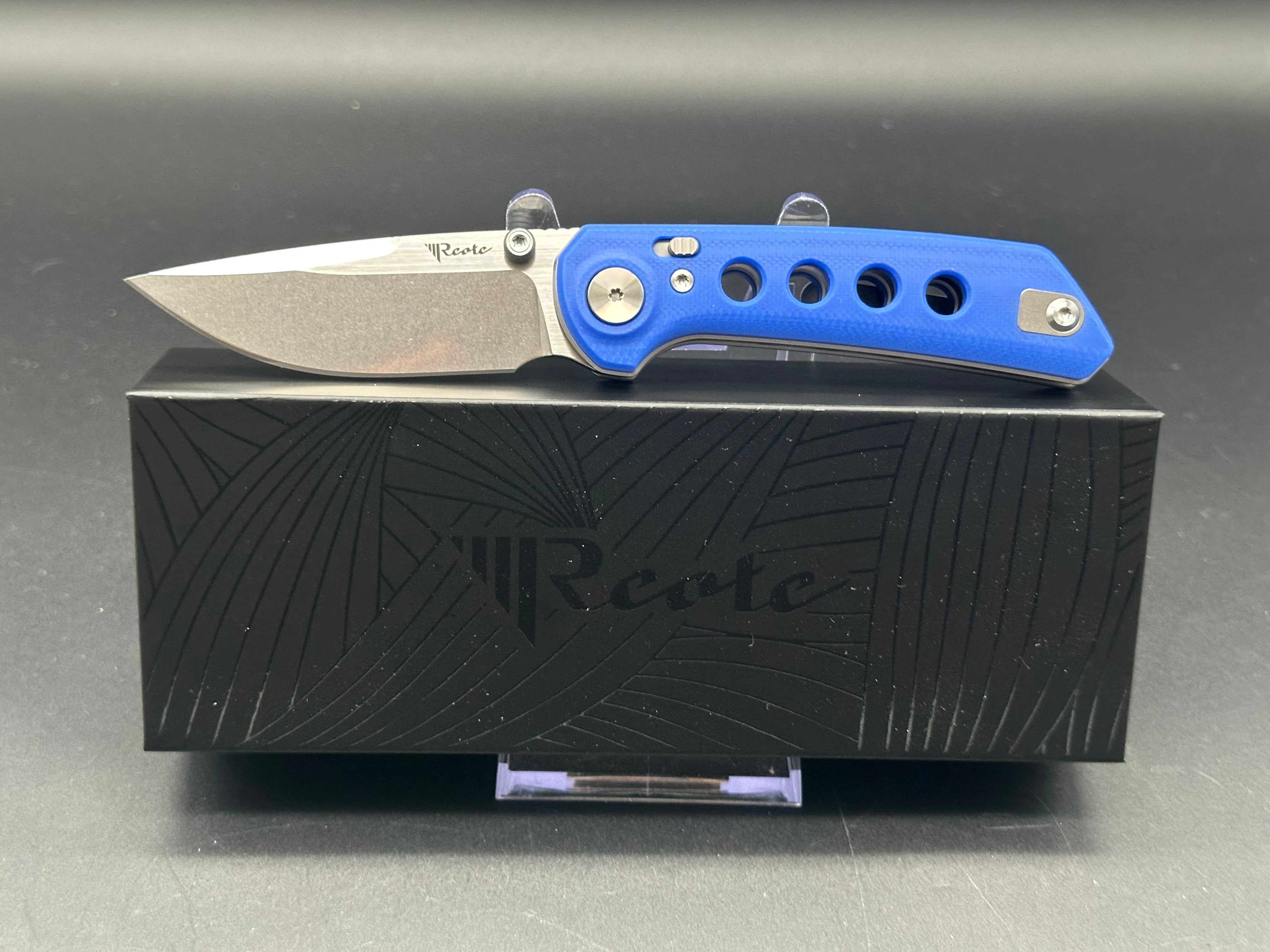 REATE PL XT Folding Knife - Blue G10 Handle, Nitro-V Steel Plain Edge with Stonewash Finish - EDC, Camping, Outdoor Survival Tool