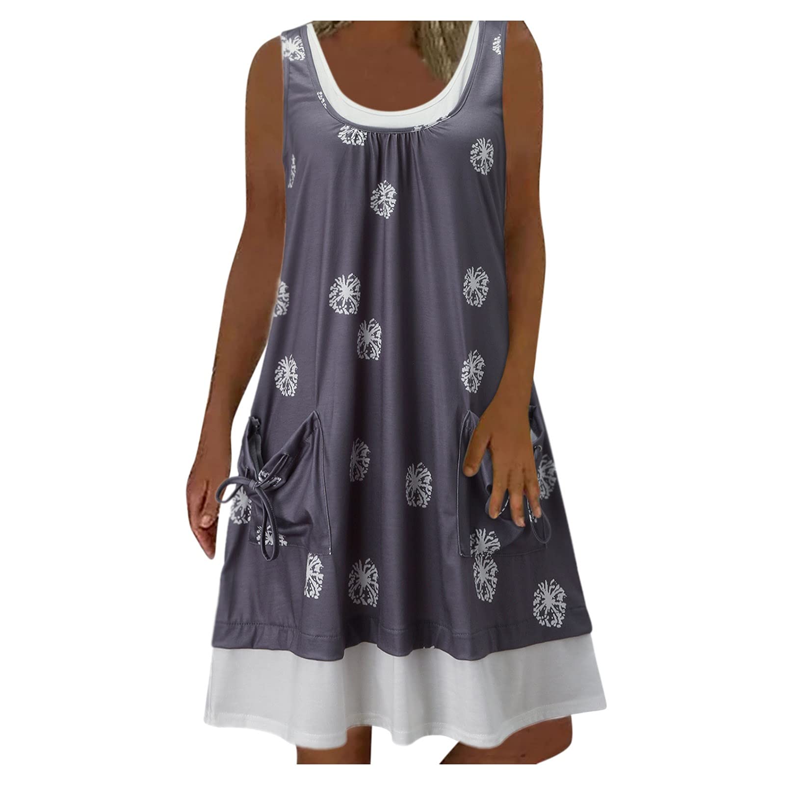 Women's Vintage Floral Print Sundress - Sleeveless Summer Dress with Elegant Neckline | Perfect for Beach, Vacation, and Casual Outings