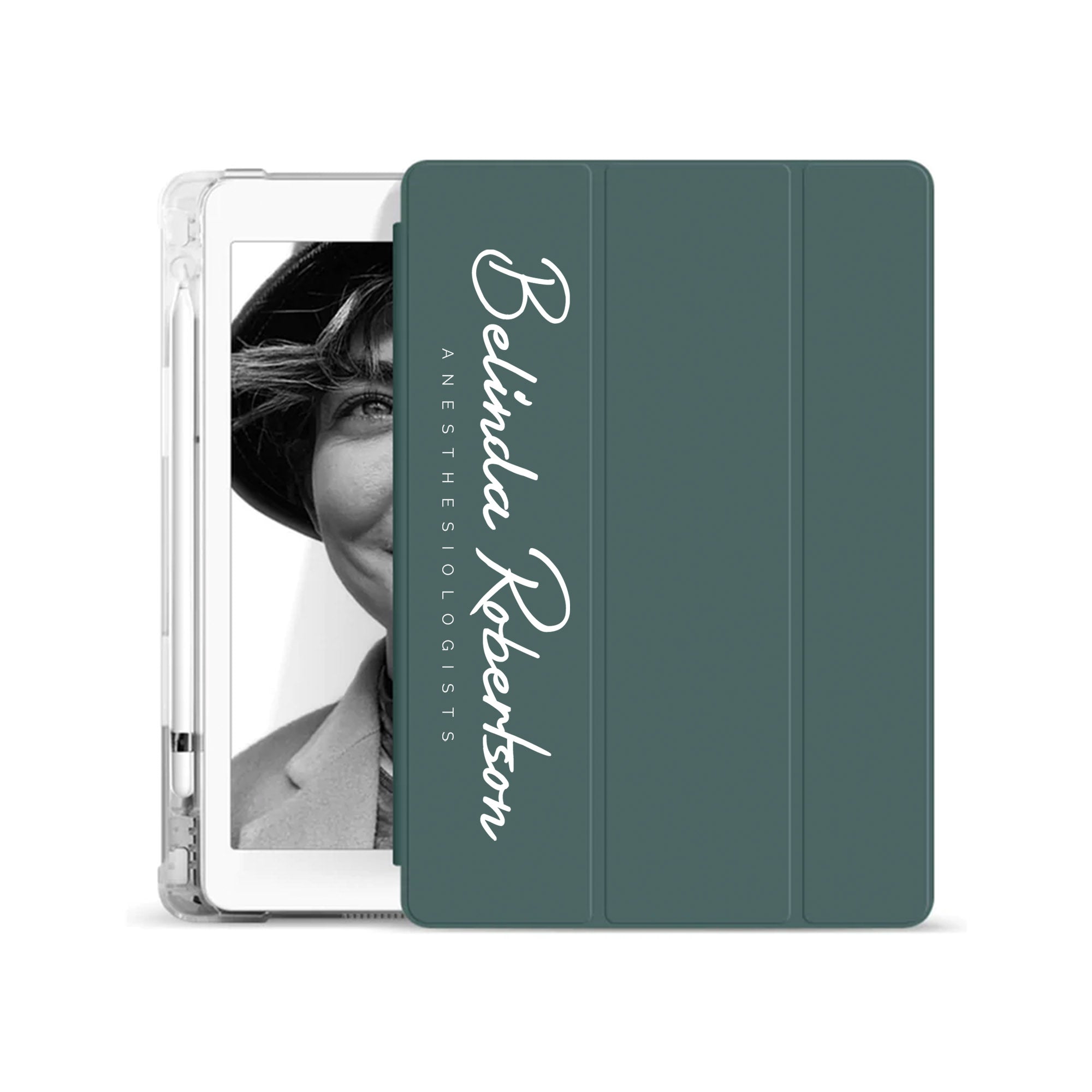 iPad See-Through Case with Signature & Occupation Design - Slim Protective Cover for iPad Pro/Air/Mini, Perfect for Work, School & Travel