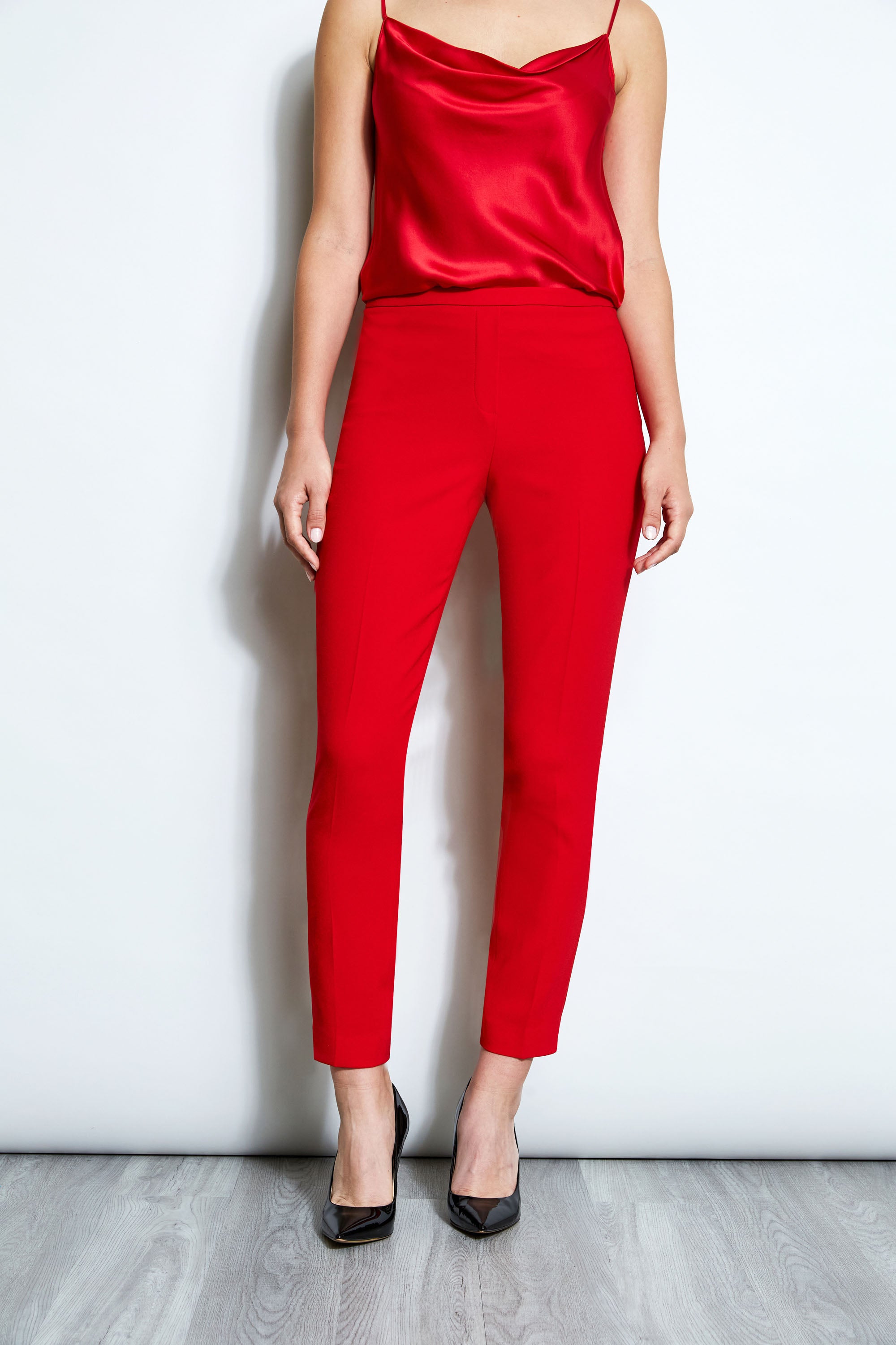 Slim Fit Stretch Crepe Pants for Women - Comfortable High Waisted Trousers for Work, Office & Travel