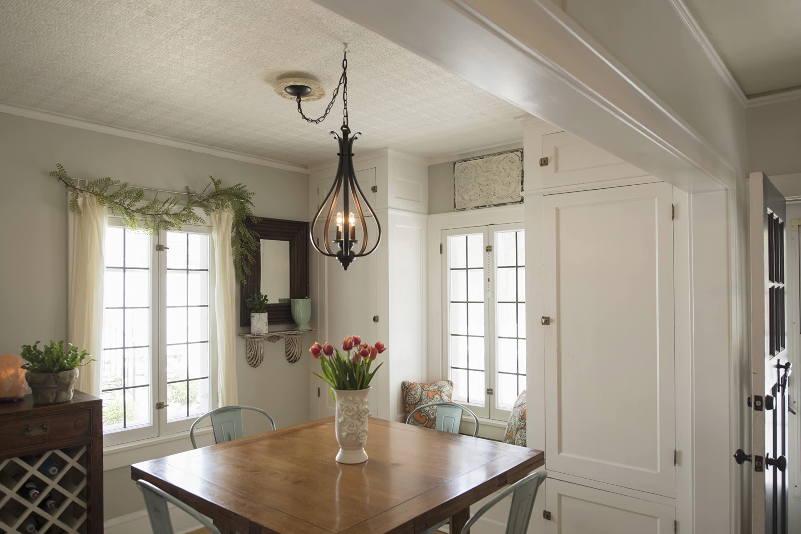 VAXCEL Monrovia 3-Light Bronze Teardrop Candle Chandelier - Elegant Dining Room & Kitchen Island Lighting Fixture