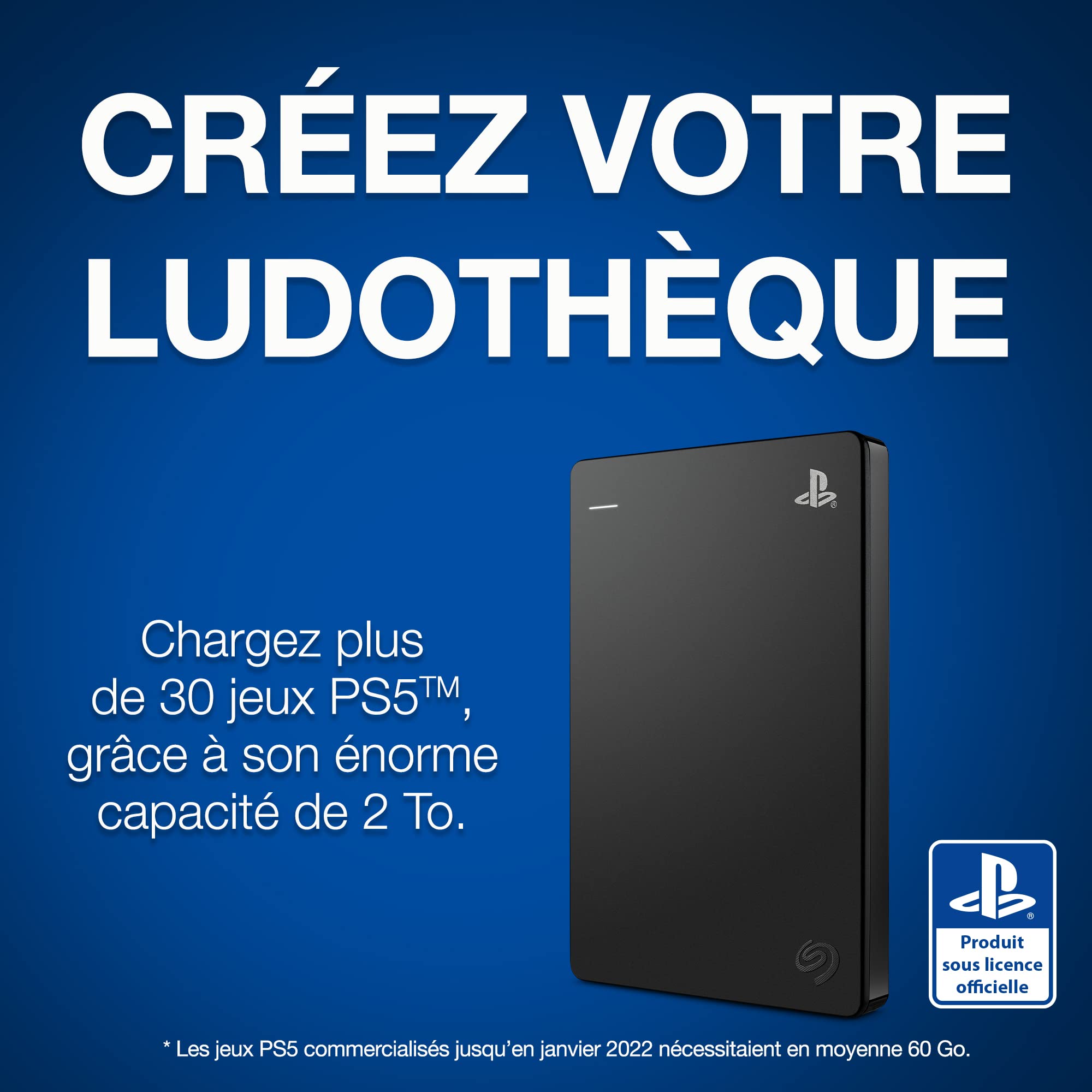 Seagate 2TB External Hard Drive for PlayStation - USB 3.2 Gen1, Officially Licensed Game Drive (STGD2000200) - Perfect for PS4/PS5 Game Storage & Backup
