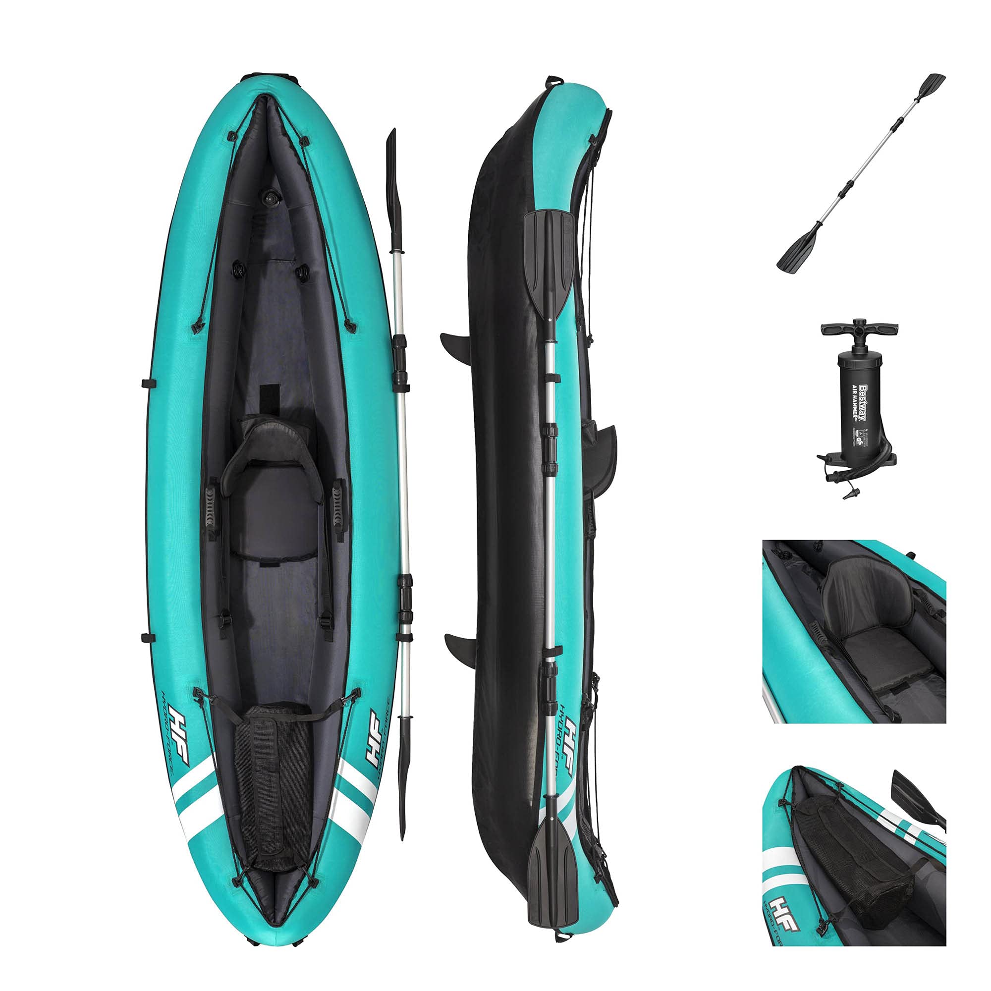 Bestway Hydroforce Ventura Inflatable Kayak Set with Hand Pump, Paddle & Storage Bag - Lightweight & Portable for Camping, Fishing & Water Adventures