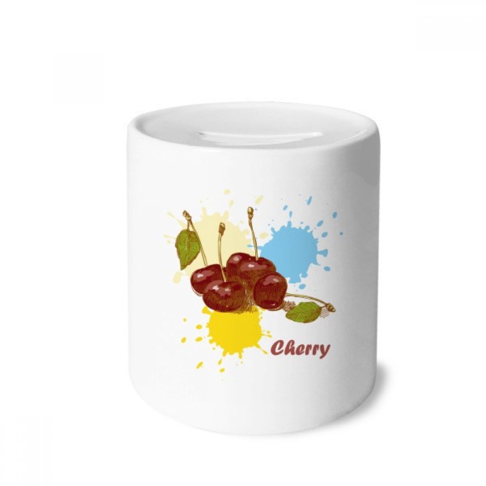 DIYthinker Ceramic Piggy Bank with Cherry Fruit Watercolor Design - Handmade Coin Box for Savings, Perfect Gift for Kids, Teens & Adults - Ideal for Home Decor, Birthday, Christmas & Money Saving Goals