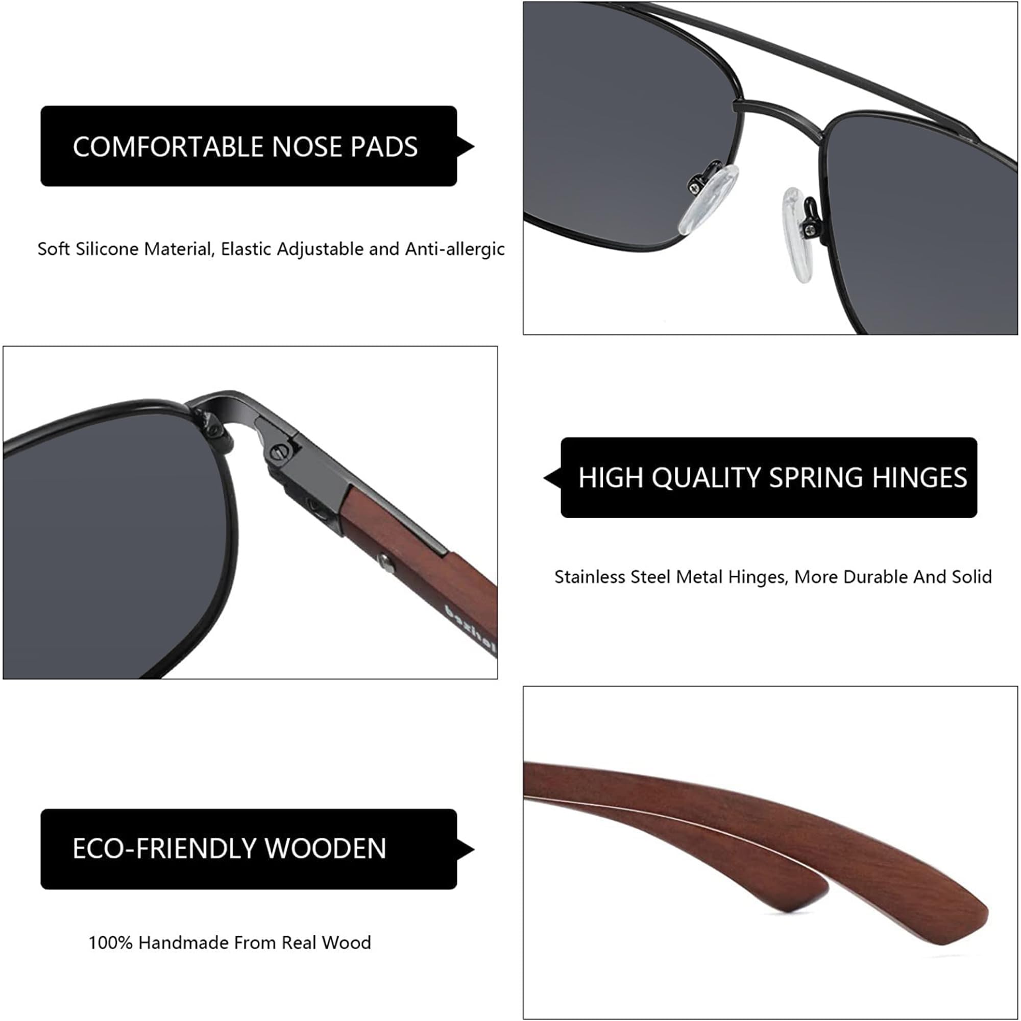 ZENOTTIC Men's Aviator Wood Polarized Sunglasses - 100% UV Protection for Fishing, Driving & Golf - Stylish Wood Frame Shades for Outdoor Sports & Casual Wear