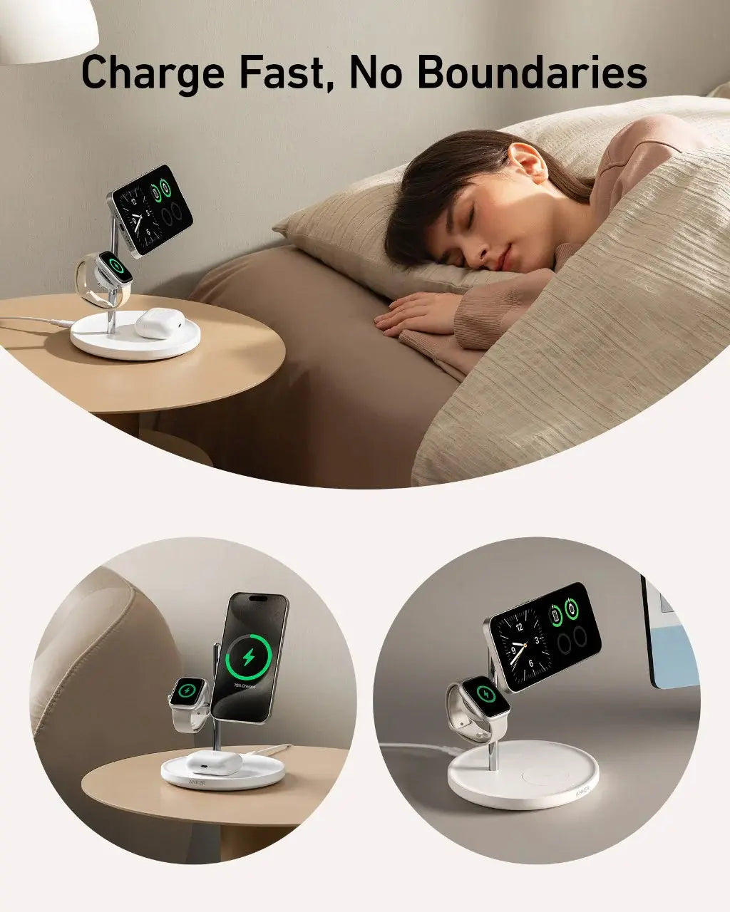 Anker MagGo 15W 3-in-1 Wireless Charging Stand with Qi2 Certification - Fast Charging for iPhone, AirPods & Apple Watch | Perfect for Home, Office & Nightstand Use