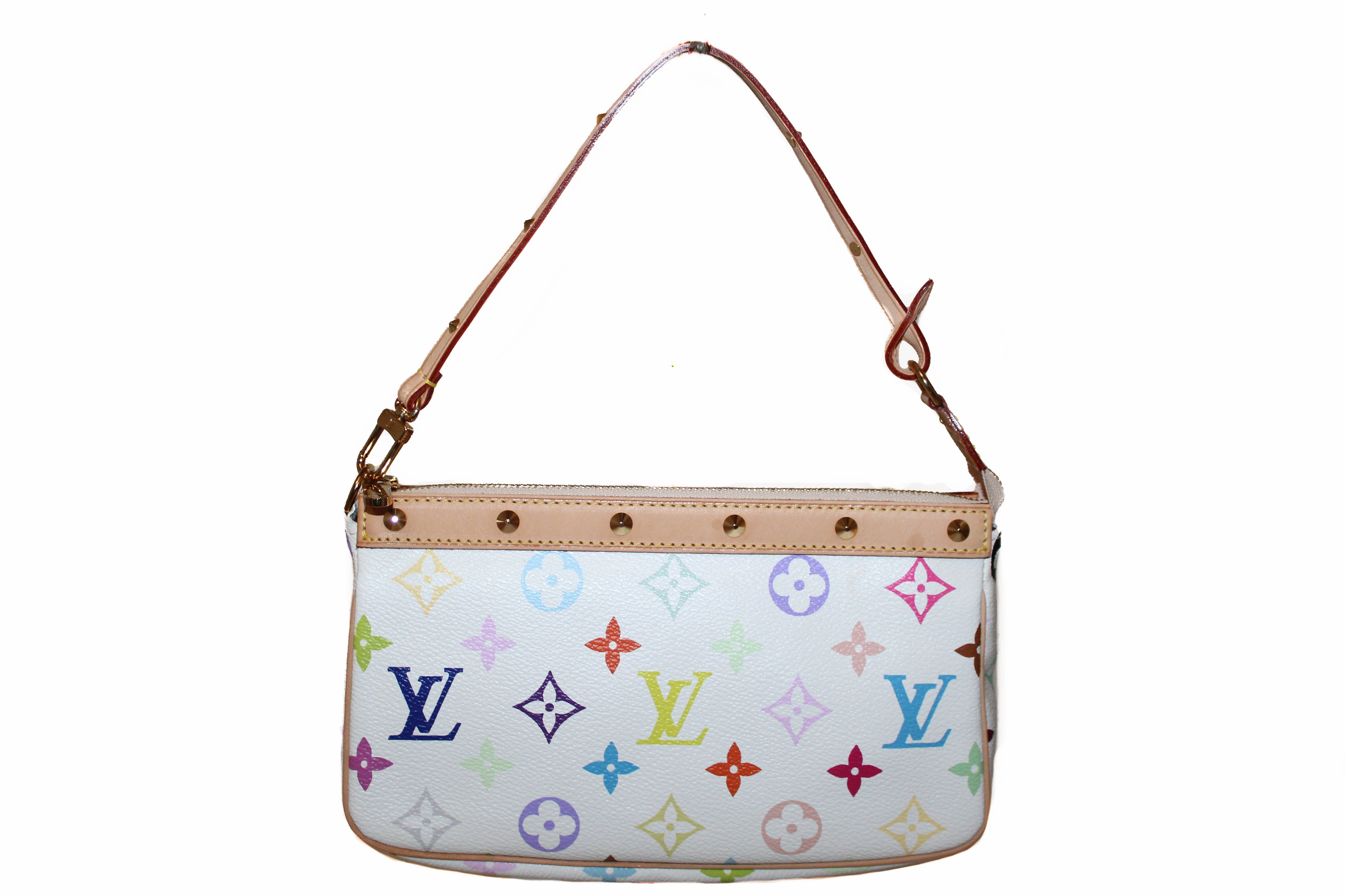 Authentic Louis Vuitton White Multicolor Pochette Handbag for Women - Stylish Crossbody Purse for Daily Use, Travel & Special Occasions