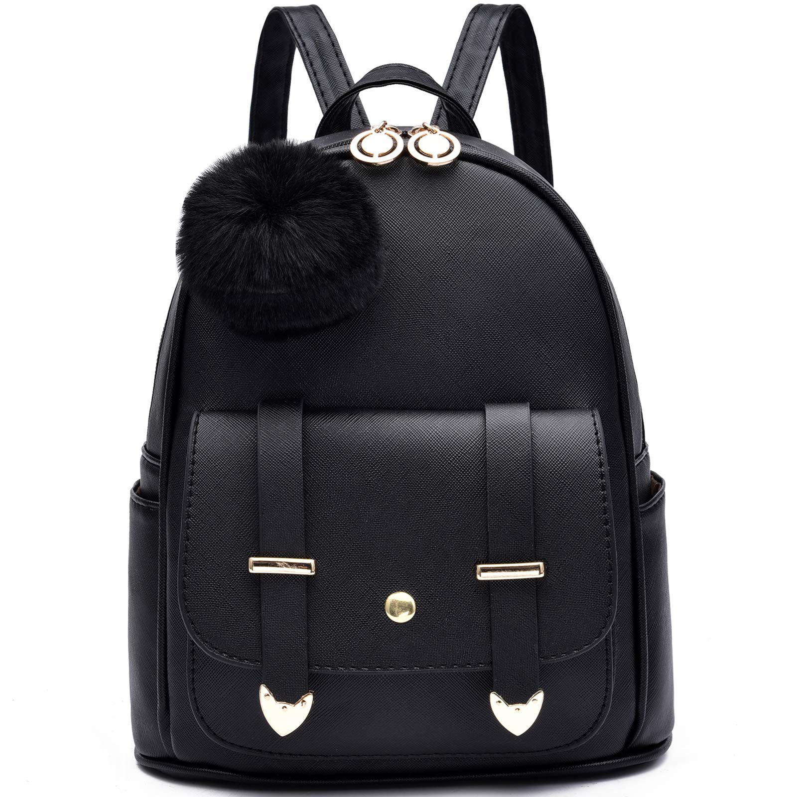 **IHAYNER Girls Fashion Backpack - Mini PU Leather Shoulder Bag with Pompom for Women & Teen Girls | School, Travel, Daily Use**
