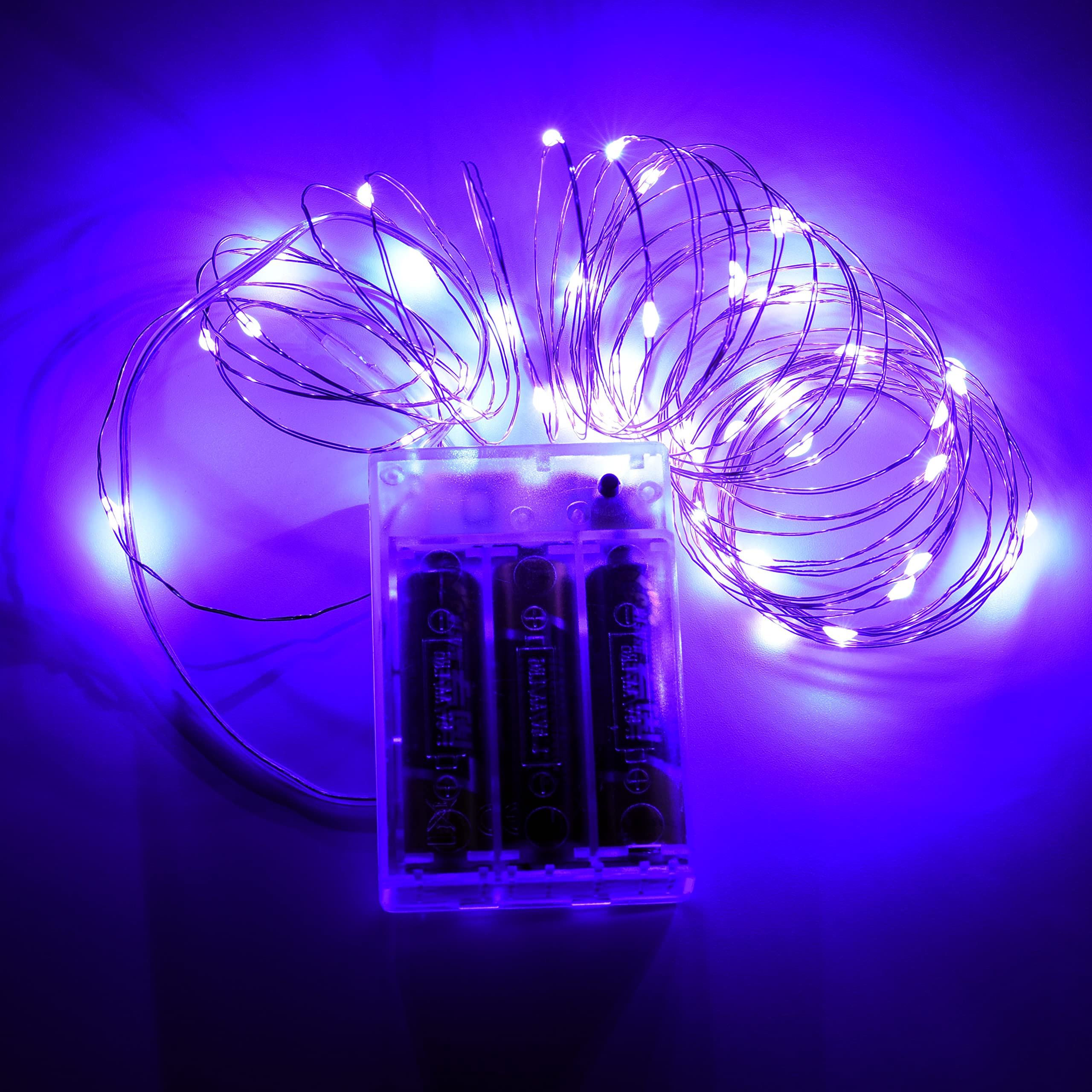 16Ft Battery Operated Fairy Lights with 8 Flashing Modes & Timer - 8 Hours On/16 Hours Off - Purple LED String Lights for Bedroom, Wedding, Party, Christmas Tree & Home Decor (1 Pack)