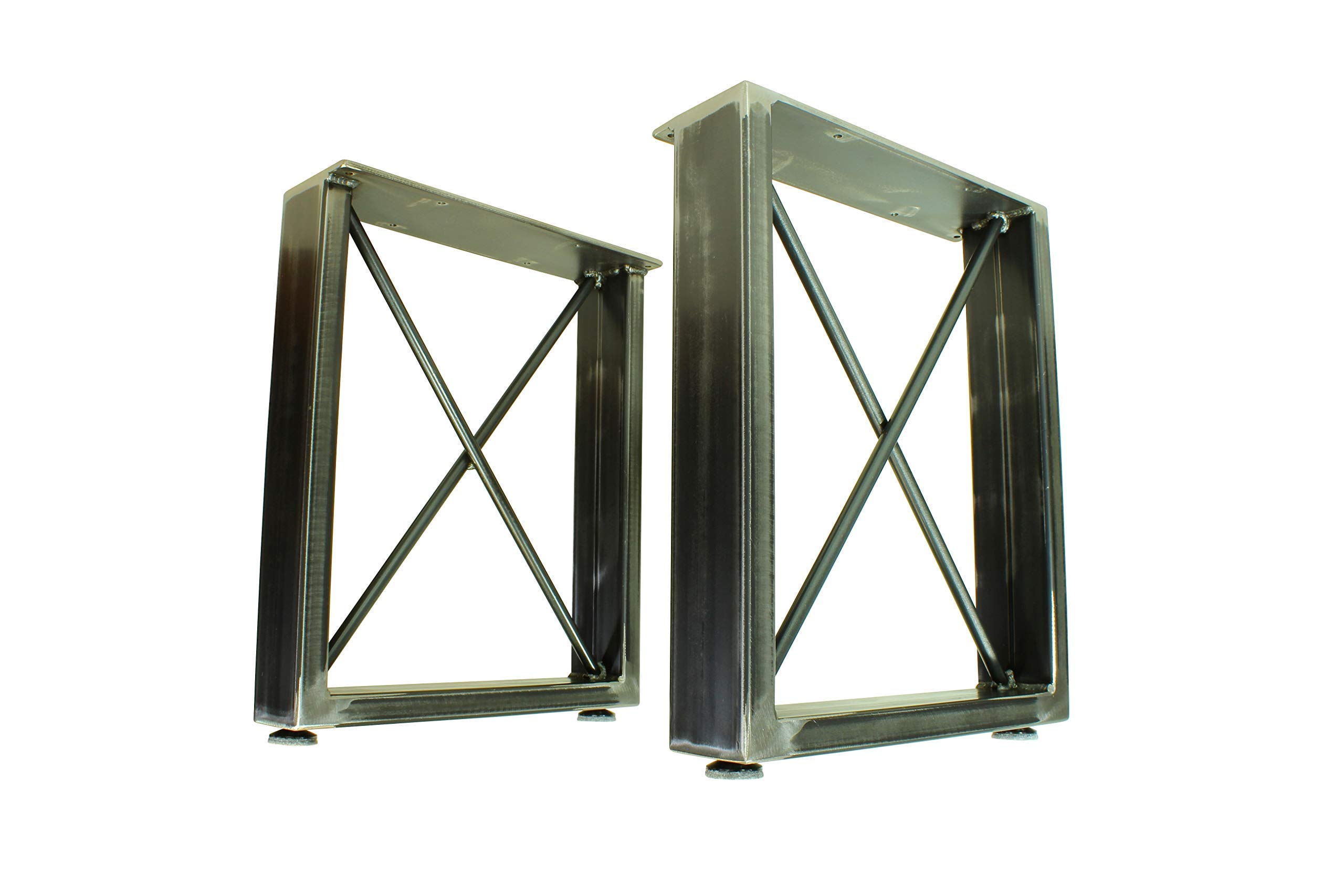 Industrial Metal Desk Legs - U Shape with X Crossbar - Rustic Finish for Home Office, Workshop & Industrial Furniture
