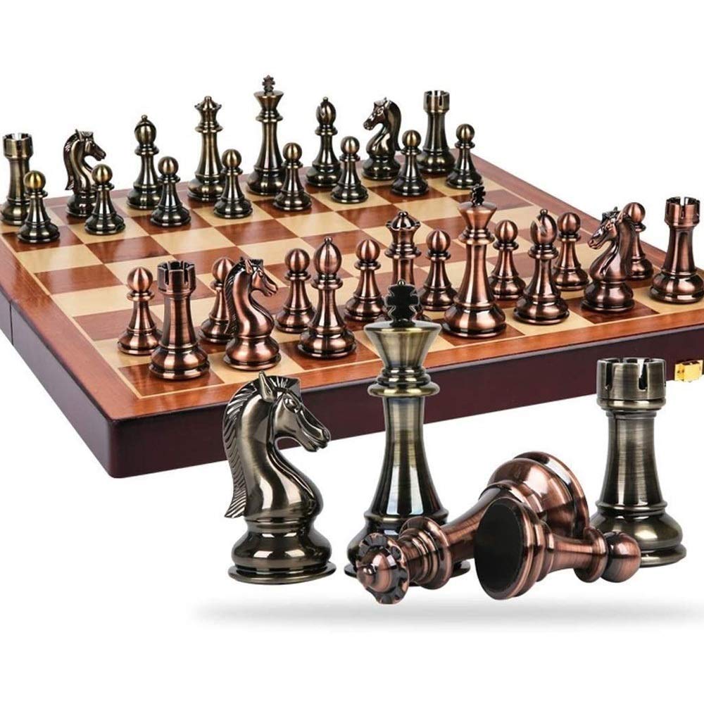 Premium Wooden & Metal Chess Set - Classic Chess Game for Home Decor, Office Desk, and Family Game Night | Elegant Handcrafted Chess Pieces for Adults & Kids