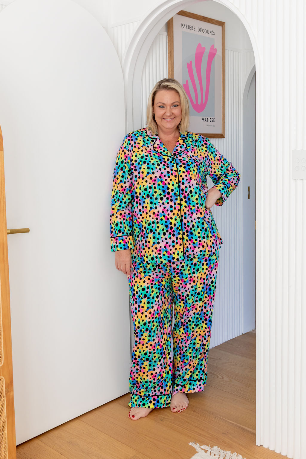 Kasey Rainbow Sundown Long Sleeve Shirt & Pants Sleepwear Set - Rainbow Cheetah Print PJs for Women | Cozy Lounge Wear & Comfortable Nightwear for Relaxing at Home