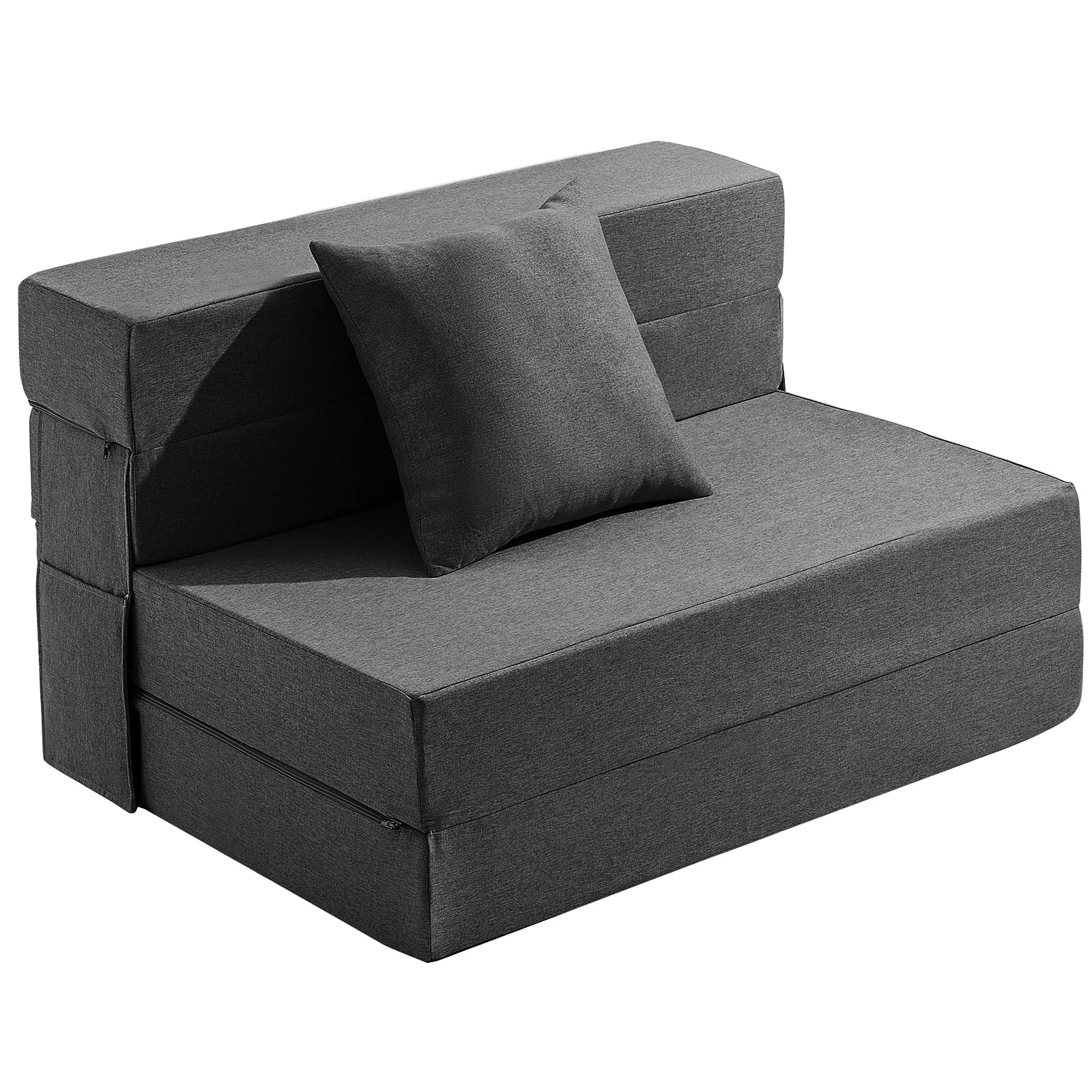 JKMAX Twin Size Folding Sofa Bed - 4 in 1 Convertible Sleeper Chair with Memory Foam & Washable Linen Cover - Space Saving Fold Out Couch for Small Apartments, Guest Rooms & Dorms (Dark Grey) - Perfect for Lounging, Sleeping & Extra Seating
