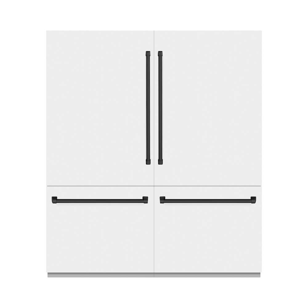ZLINE Autograph Edition 72-Inch French Door Refrigerator - 39.6 cu.ft Built-In Bottom Freezer with Water Dispenser & Ice Maker - White Matte Exterior, Graphite Gray Interior & Matte Black Accents (GRBITZ WM 72 MB) - Perfect for Modern Kitchens & Open-Concept Homes
