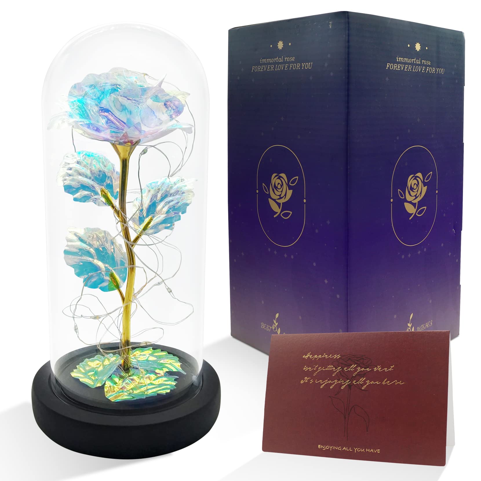 Eternal Rose in Glass Dome - Rainbow Light Up Rose Gift for Women, Wife, Mom | Unique Valentine's Day, Mother's Day, Birthday & Anniversary Present | Romantic Home Decor & Special Occasion Gift Idea