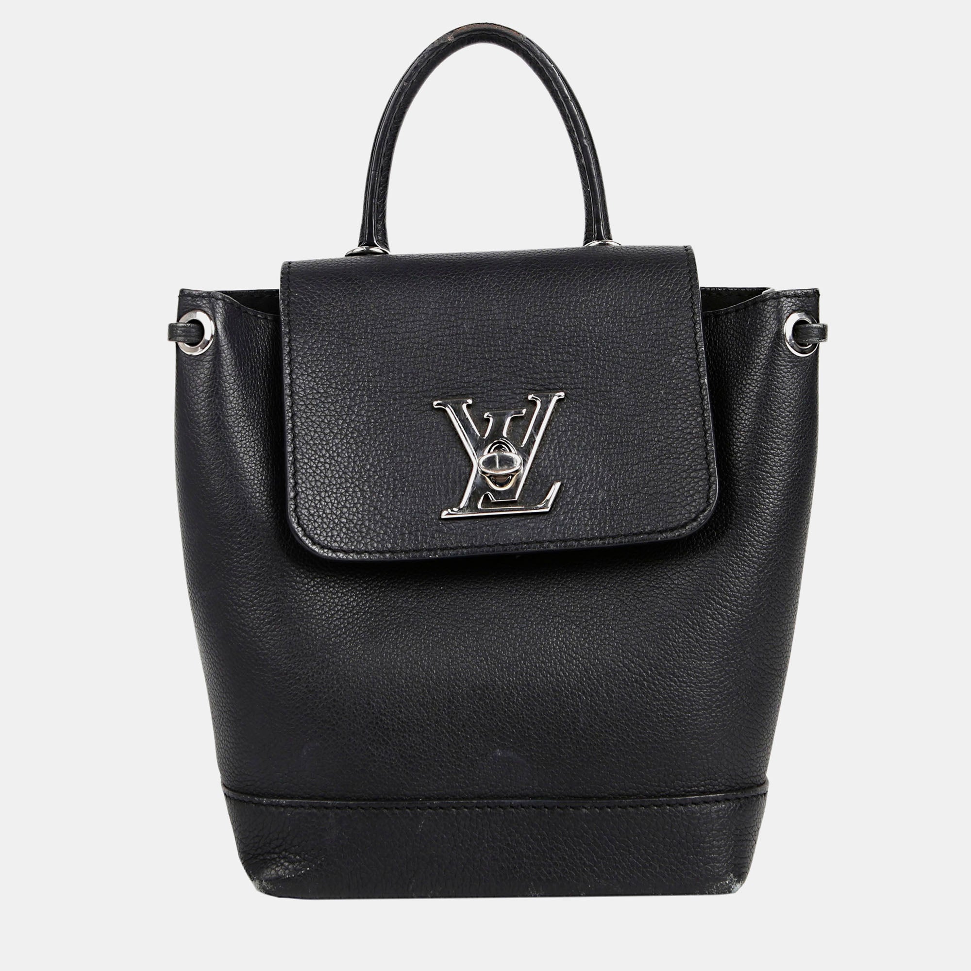 Black Caviar Leather Lockme Backpack for Women - Luxury Designer Handbag for Work, Travel & Everyday Use