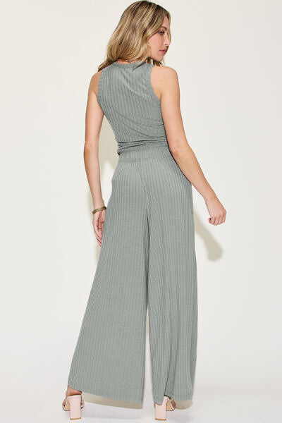 Basic Bae Full Size Ribbed Tank Top and Wide Leg Pants Set - Women's Casual Lounge Outfit for Home, Yoga & Streetwear Fashion