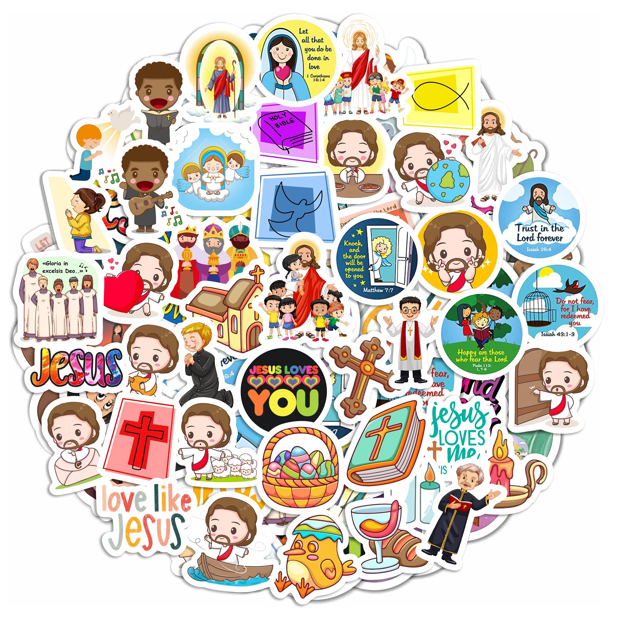100Pcs Christian Stickers for Kids - Jesus & Bible Themed Religious Stickers, Sunday School Gifts, Church Party Favors for Children - Perfect for Bible Study, Scrapbooking & Faith-Based Activities