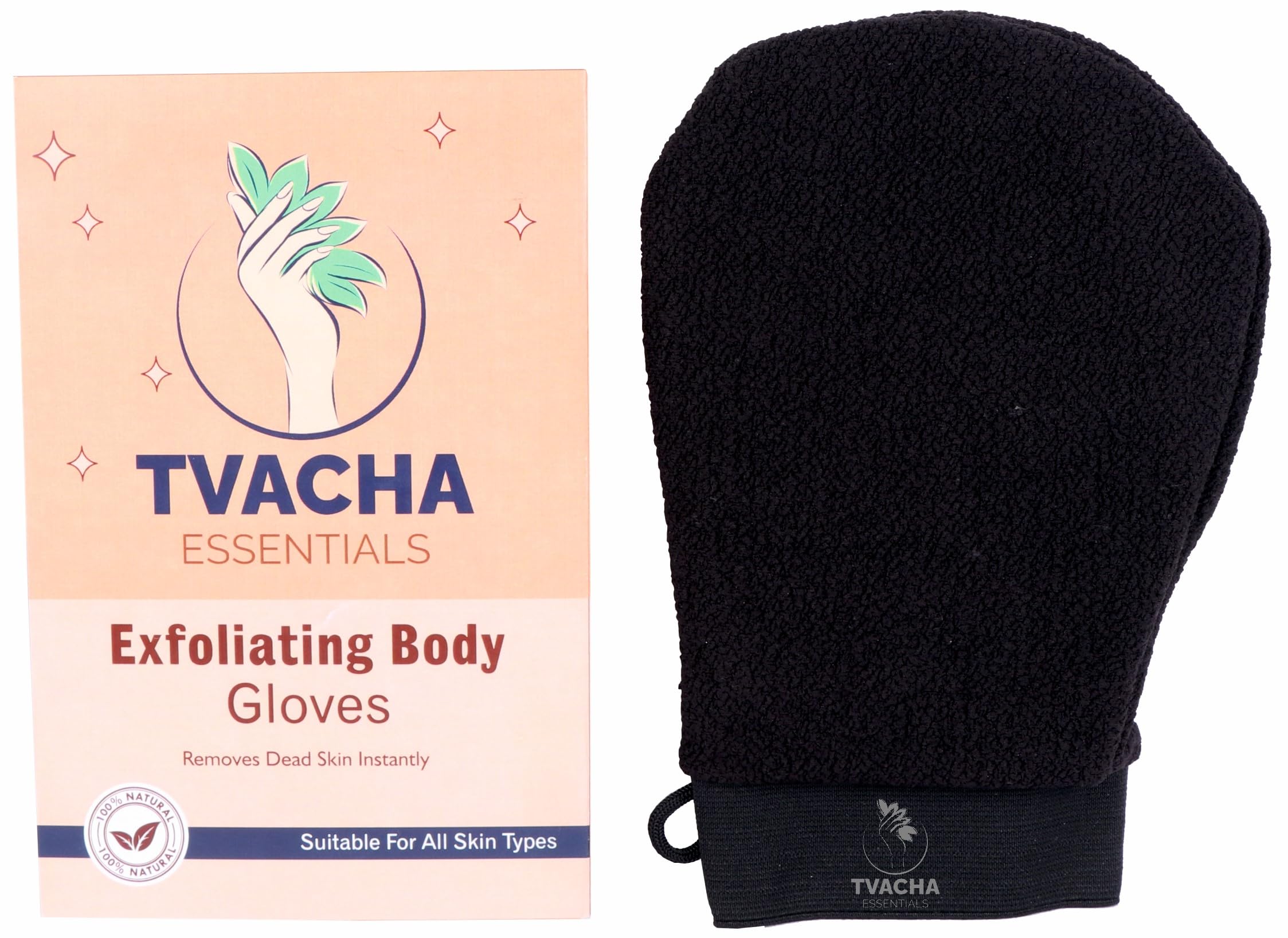 TVACHA ESSENTIALS Exfoliating Gloves for Face & Body - Organic Skincare Scrubber for Dead Skin & Tan Removal - Men & Women Bath & Shower Gloves - Perfect for Spa, Home Use & Gifting