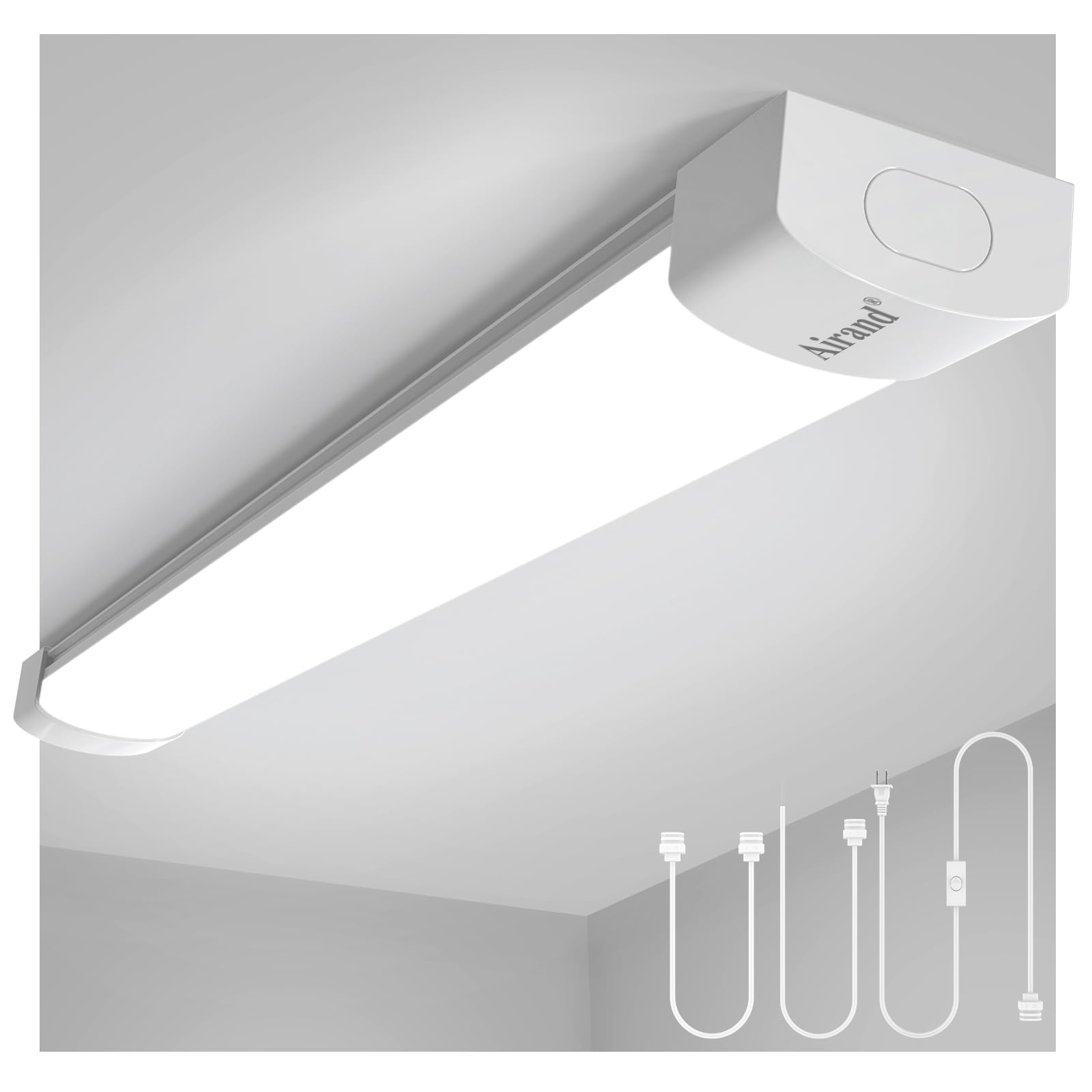 18W LED Flush Mount Ceiling Light - 2ft Linkable LED Tube Light, 5000K Daylight White, Plug-in Corded with ON/Off Switch - Perfect for Garage, Utility Room, Shop & Under Cabinet Lighting