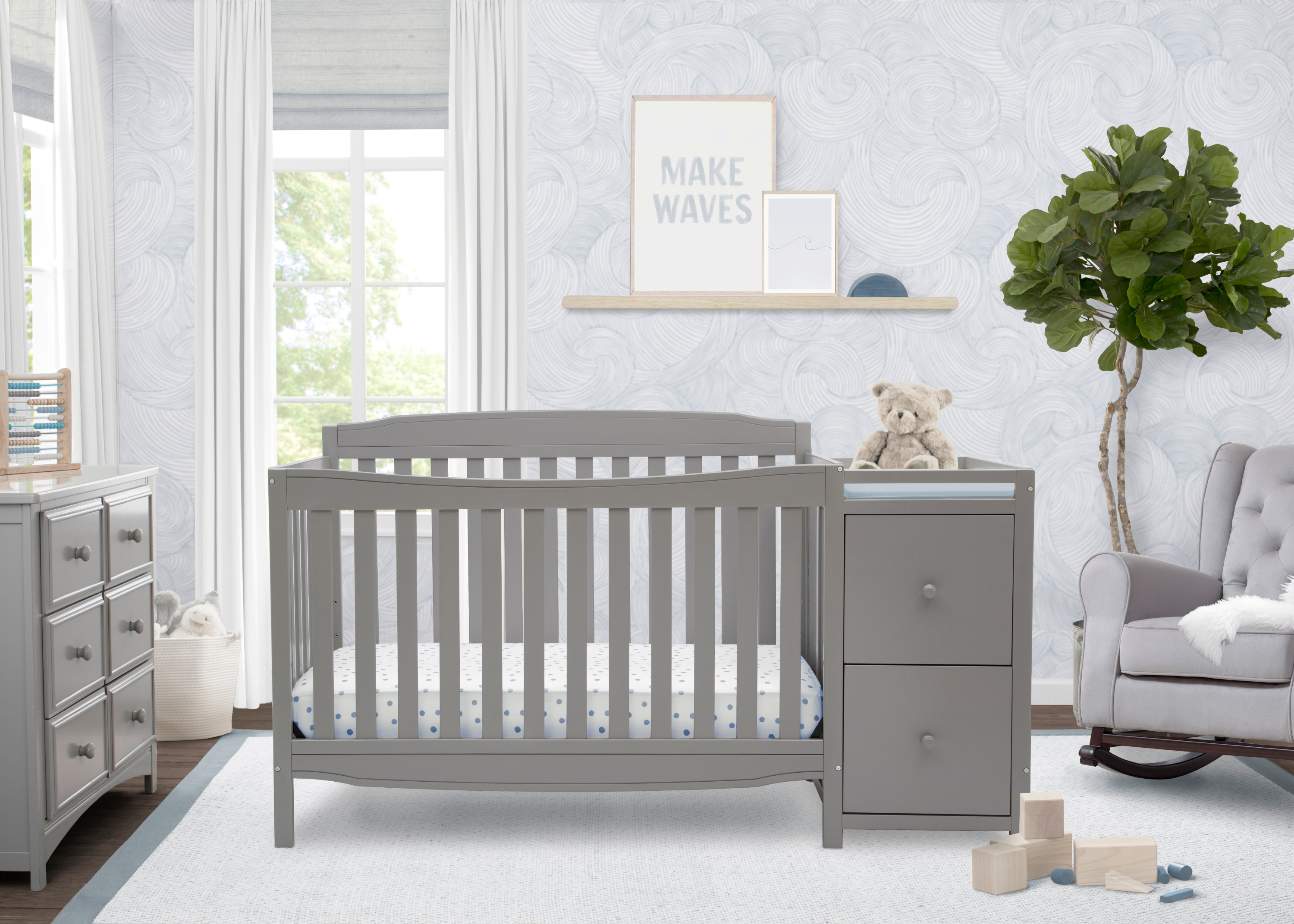 6-in-1 Convertible Mason Crib with Changer - Baby Nursery Essentials for Newborn to Toddler | Perfect for Small Spaces & Modern Nurseries