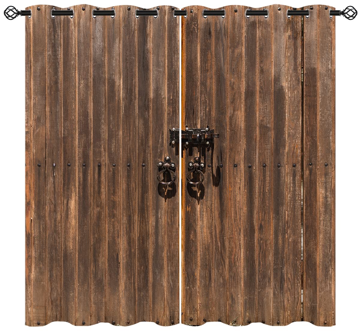 Rustic Wooden Barn Door Blackout Curtains for Girls & Boys - Thermal Insulated Darkening Drapes with Grommet Top - Farmhouse Western Vintage Style - 72 x 63 Inch - Perfect for Bedroom, Living Room & Home Theater